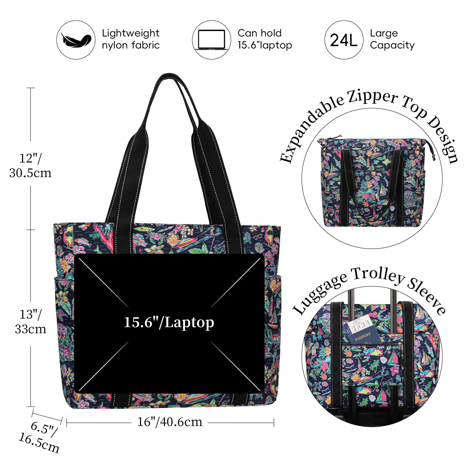 Happie Peppie Tote Bag for Women,Tote Bag with Laptop Compartment and Cup Holder,Shoulder Bag Handbag for Work, Travel, Gym, Nurse Teacher School ,with Multiple Pockets Top Zipper Closure