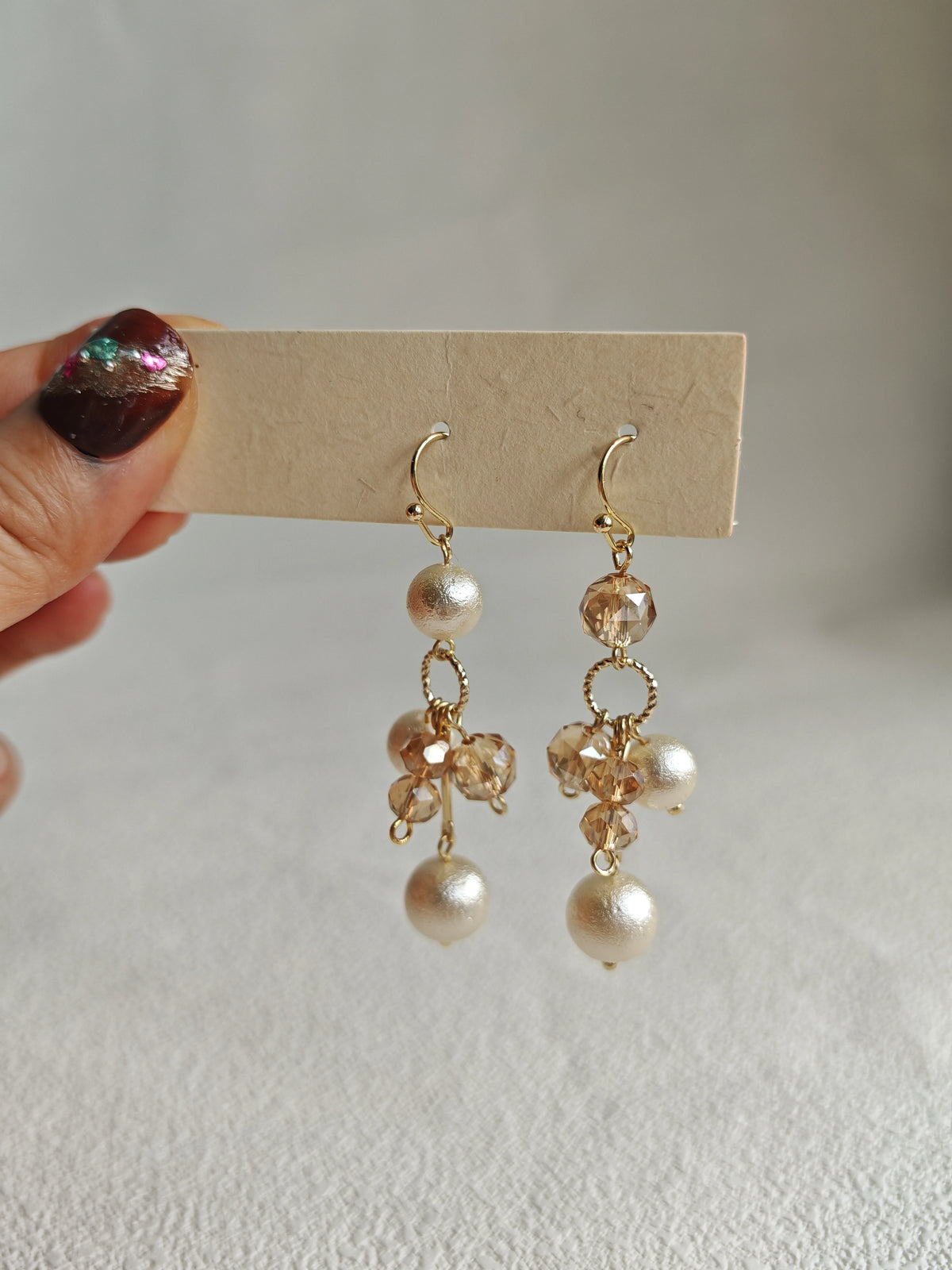Champagne Pearl Crystal Drop Earrings Gold Dangle Earrings(Custom order)