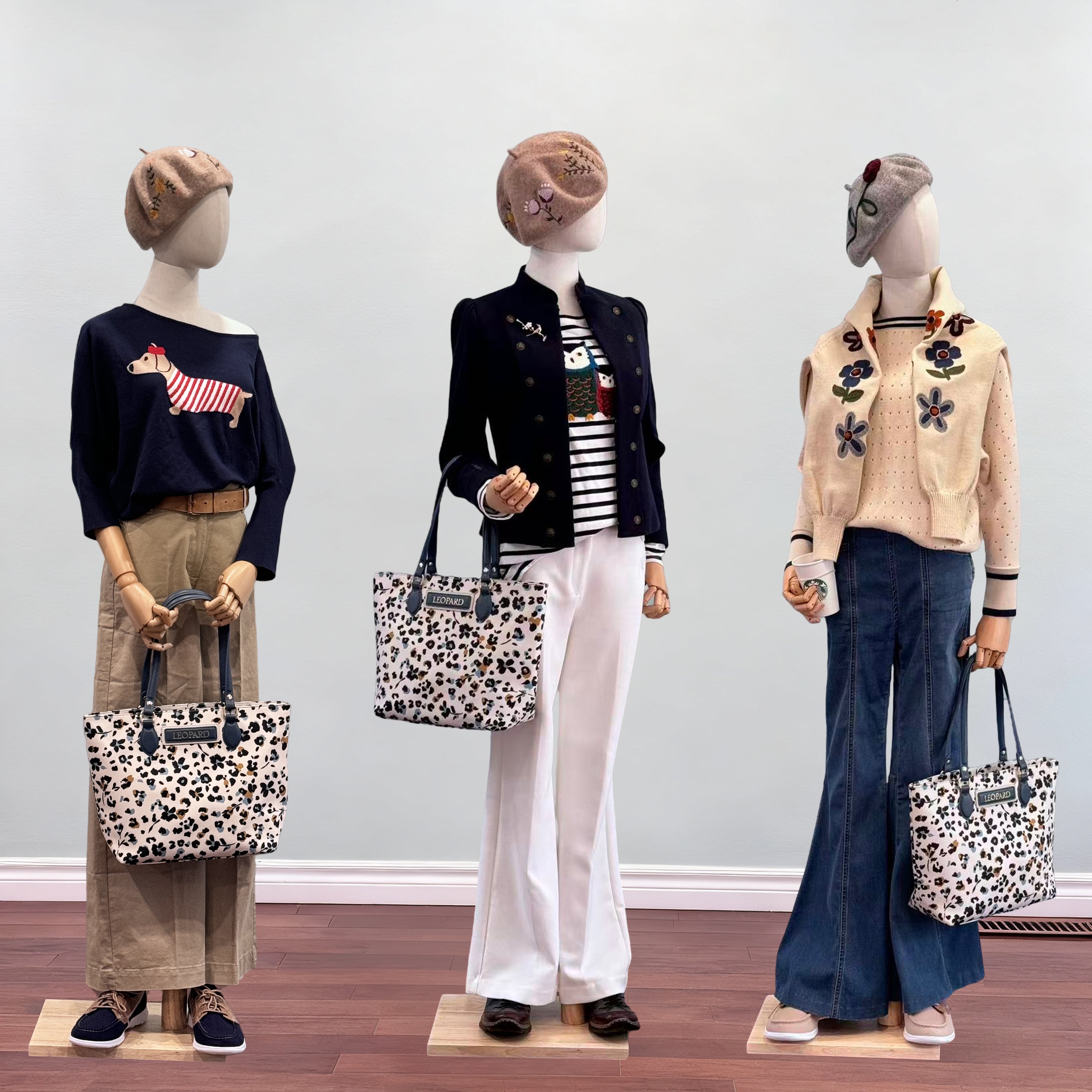 Cutie Kittie Tote bags for women, tote purse, nylon tote bag, with zipper and pockets, waterproof, lightweight,leopard