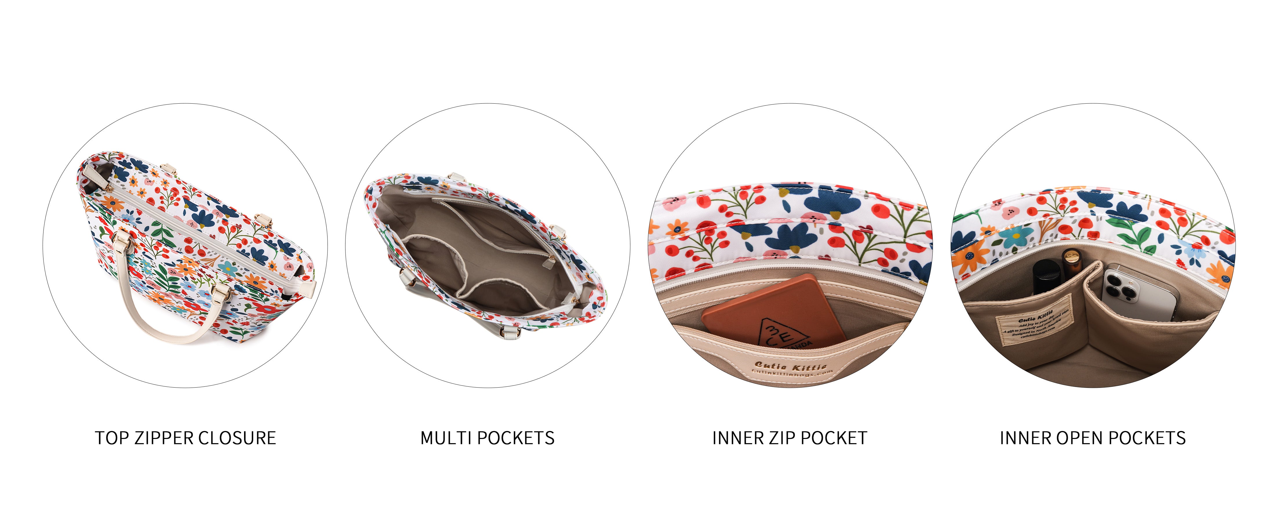 Cutie Kittie Tote bags for women, tote purse, nylon tote bag, with zipper and pockets, waterproof, lightweight,Watercolor