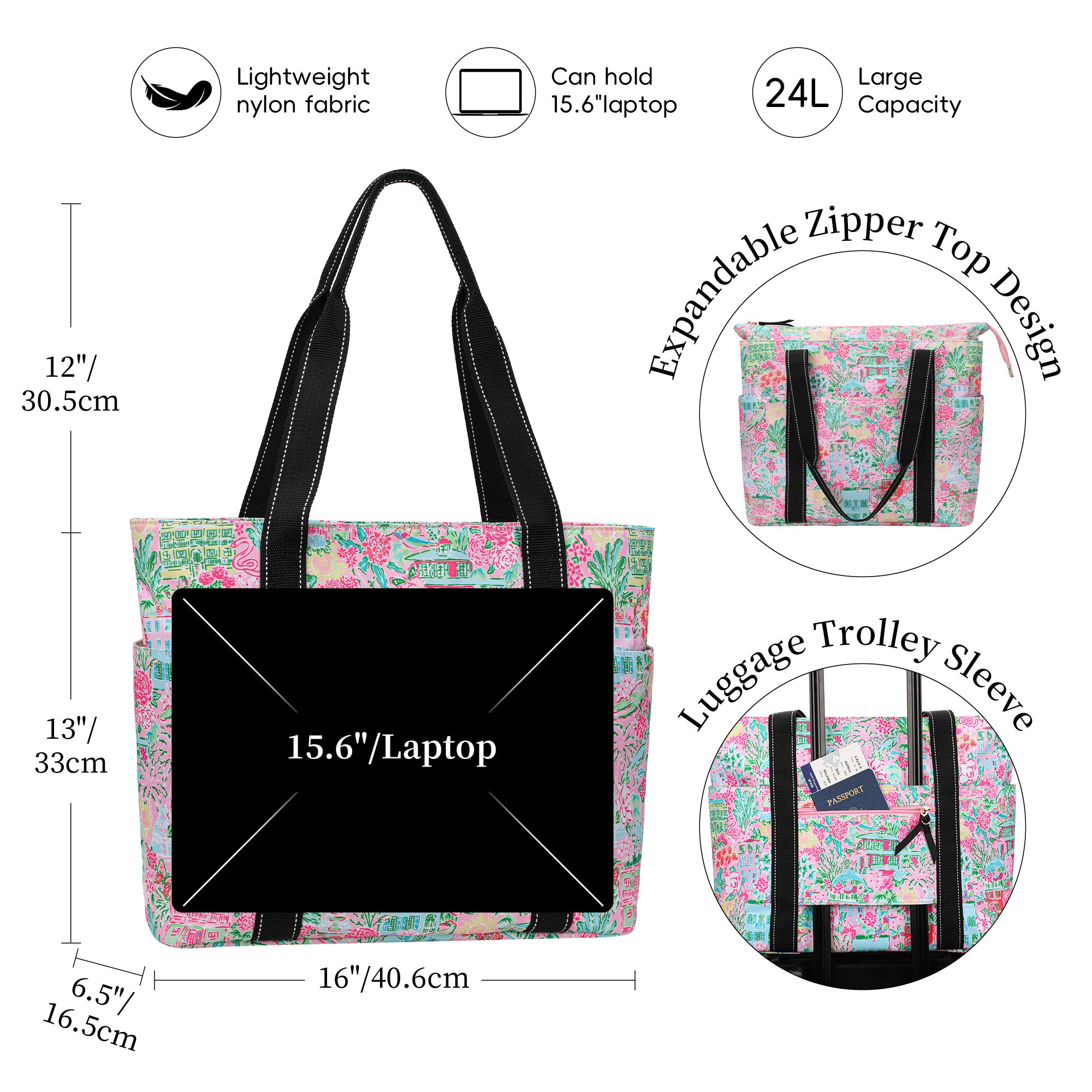 Happie Peppie Tote Bag for Women,Tote Bag with Laptop Compartment and Cup Holder,Shoulder Bag Handbag for Work, Travel, Gym, Nurse Teacher School ,with Multiple Pockets Top Zipper Closure