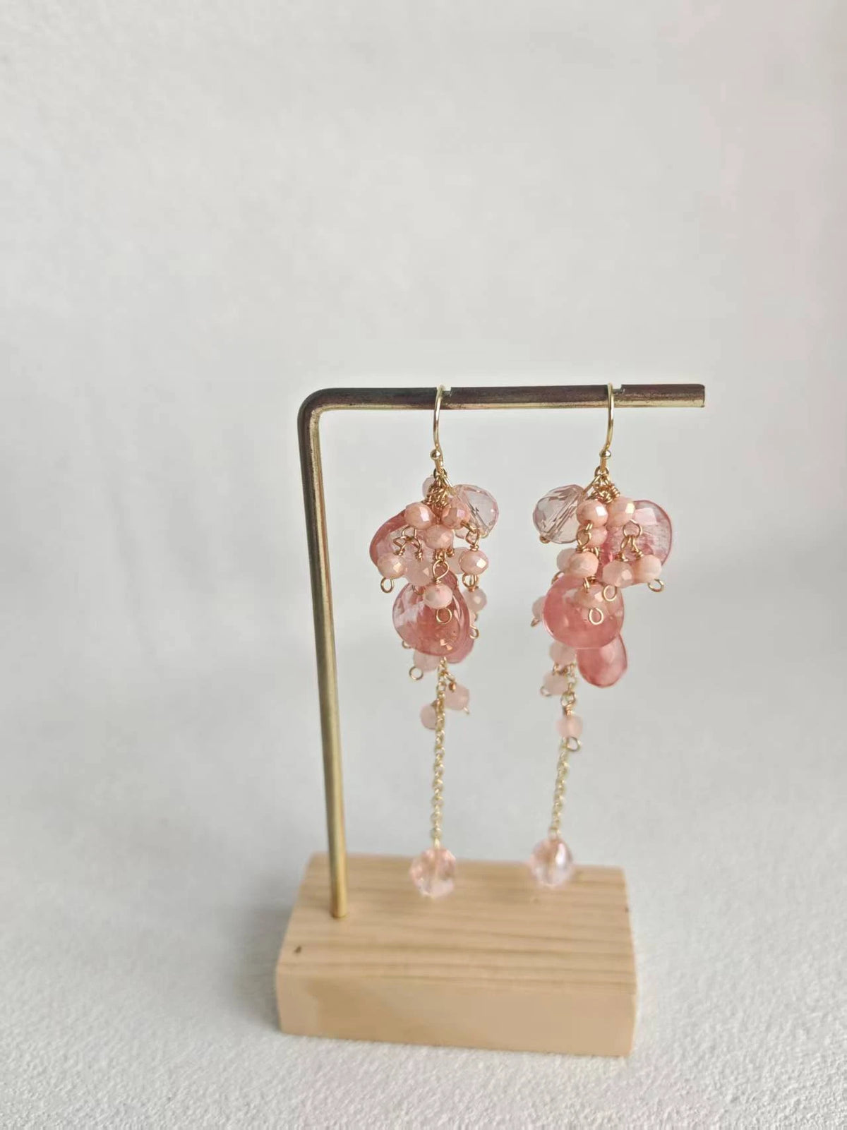 Happie Peppie Natural Pink Quartz Cluster Earrings | Watermelon Quartz & Red Rutilated Crystal Drop Earrings
