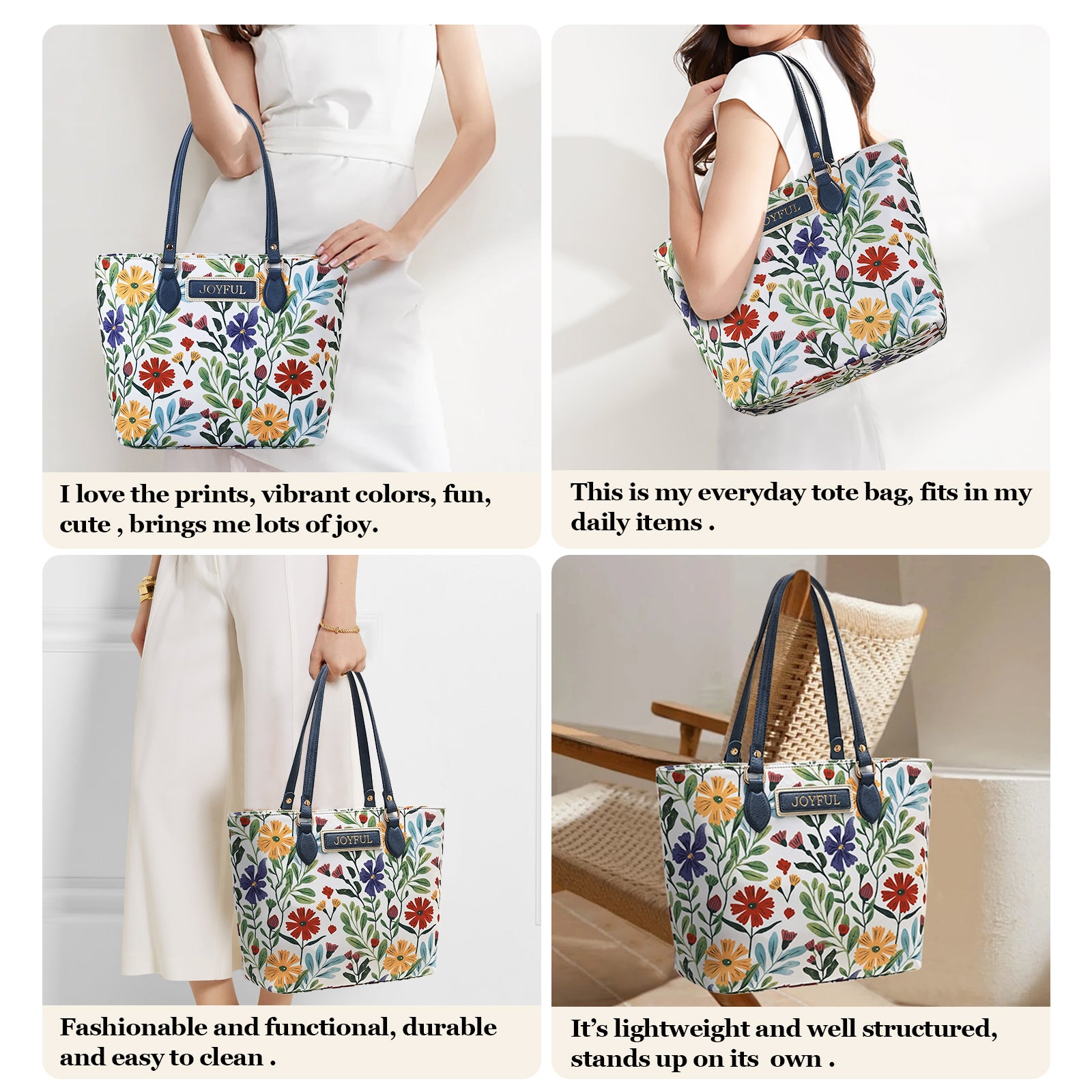 Cutie Kittie Tote bags for women, tote purse, nylon tote bag, with zipper and pockets, waterproof, lightweight,Watercolor