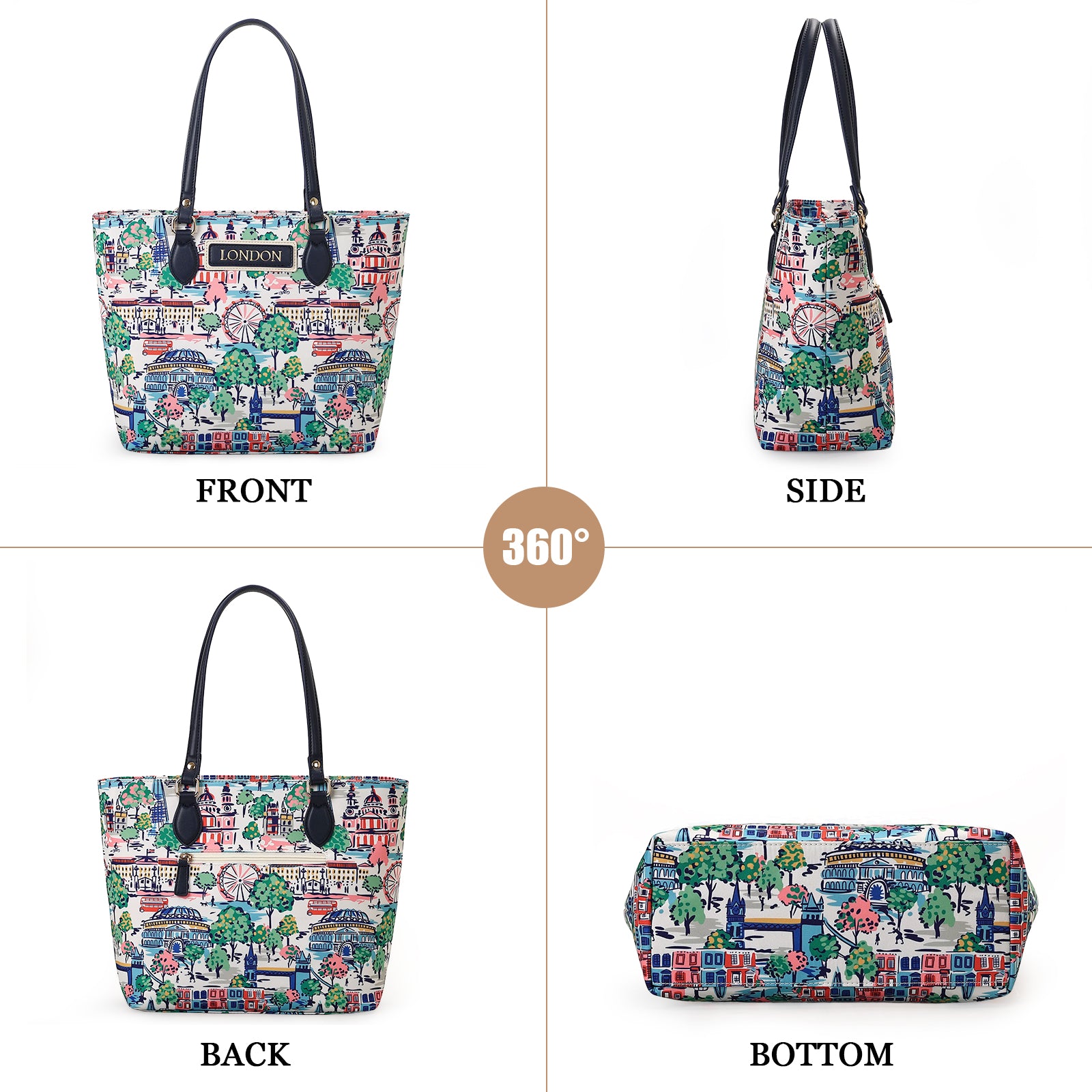 Cutie Kittie Tote bags for women, tote purse, nylon tote bag, with zipper and pockets, waterproof, lightweight,London
