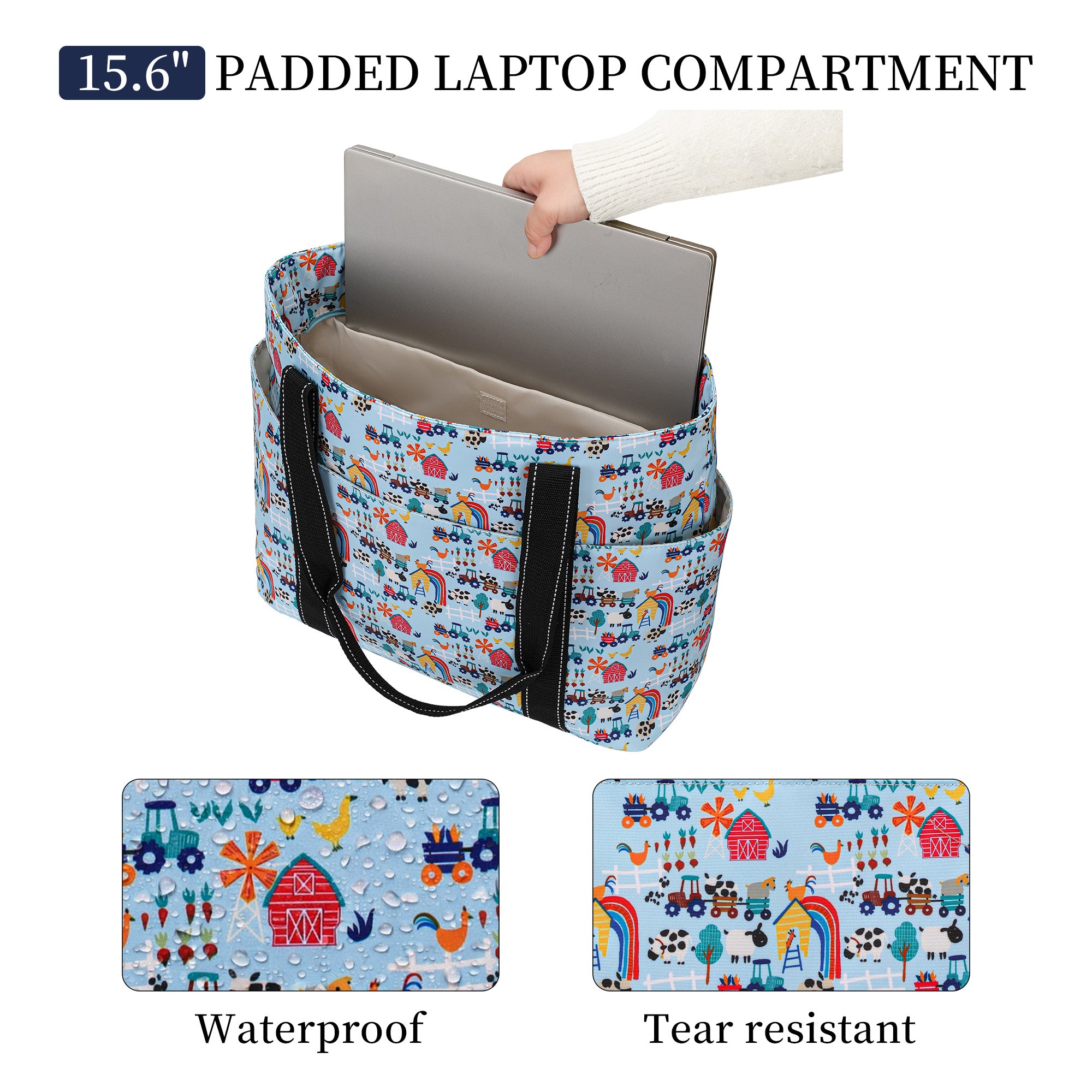 Happie Peppie Tote Bag for Women,Tote Bag with Laptop Compartment and Cup Holder,Shoulder Bag Handbag for Work, Travel, Gym, Nurse Teacher School ,with Multiple Pockets Top Zipper Closure