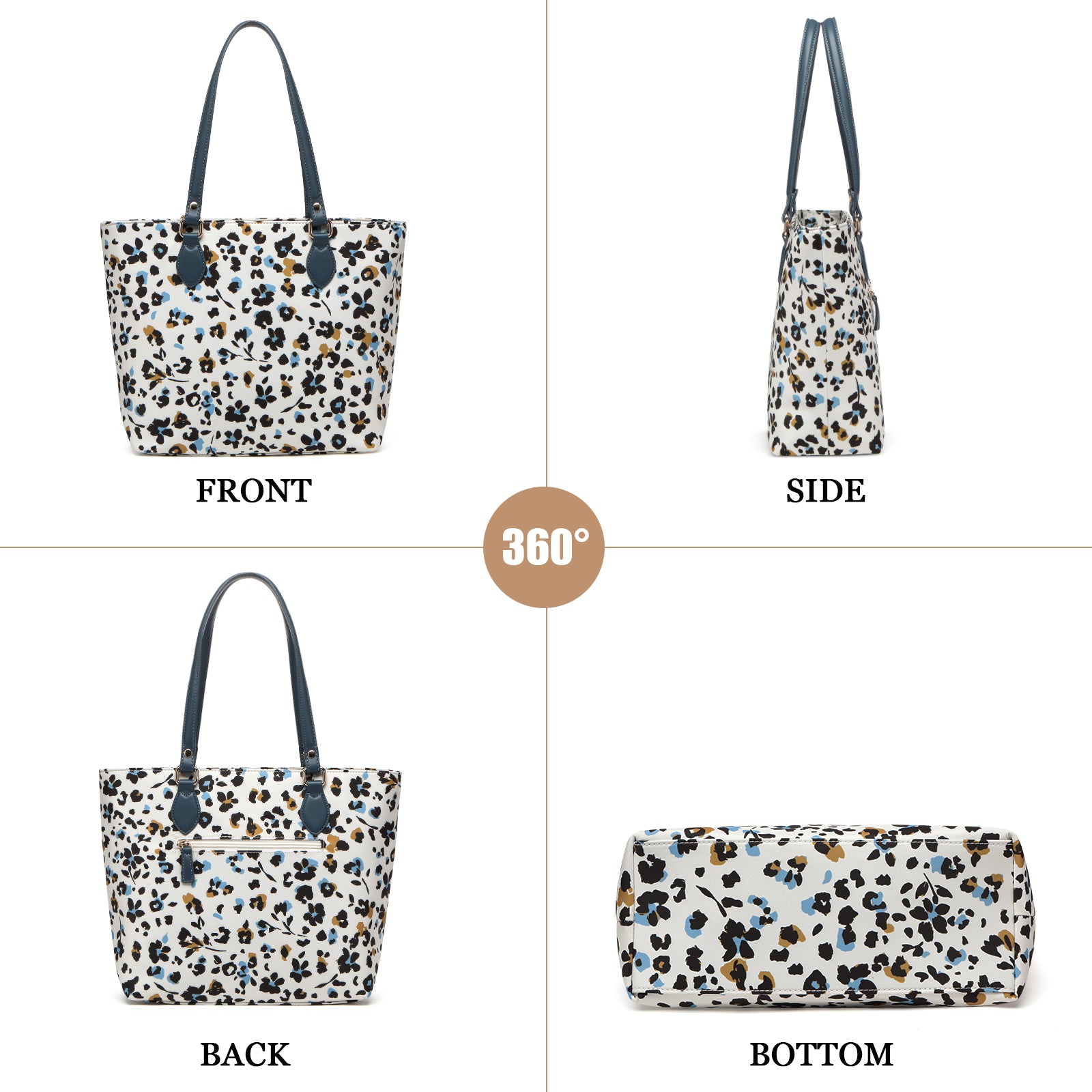 Cutie Kittie Tote bags for women, tote purse, nylon tote bag, with zipper and pockets, waterproof, lightweight,leopard