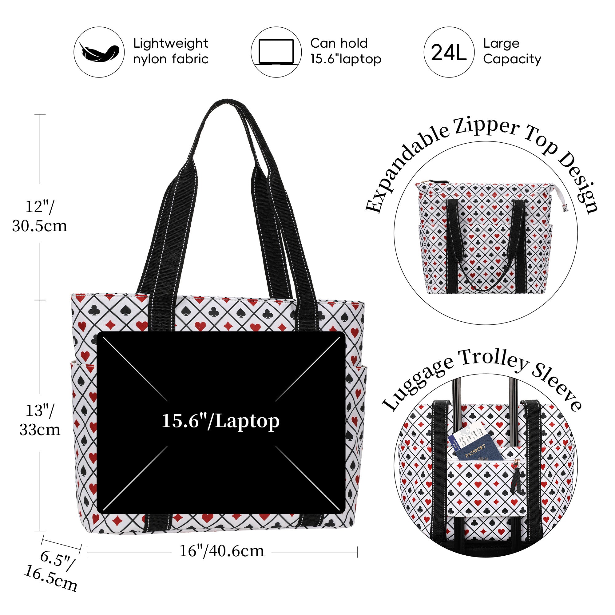 Happie Peppie Tote Bag for Women,Tote Bag with Laptop Compartment and Cup Holder,Shoulder Bag Handbag for Work, Travel, Gym, Nurse Teacher School ,with Multiple Pockets Top Zipper Closure