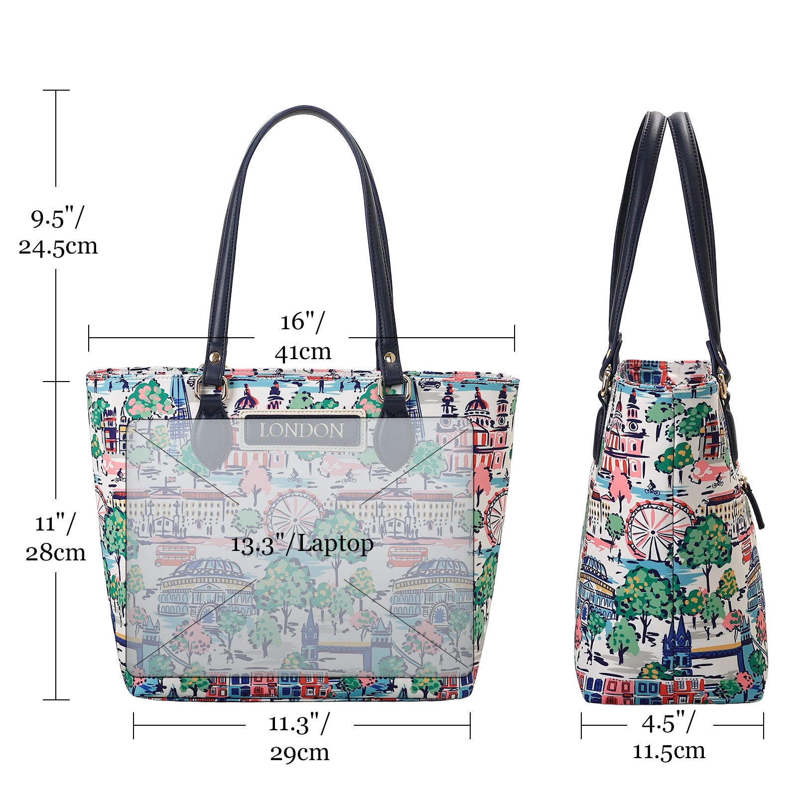 Cutie Kittie Tote bags for women, tote purse, nylon tote bag, with zipper and pockets, waterproof, lightweight,London