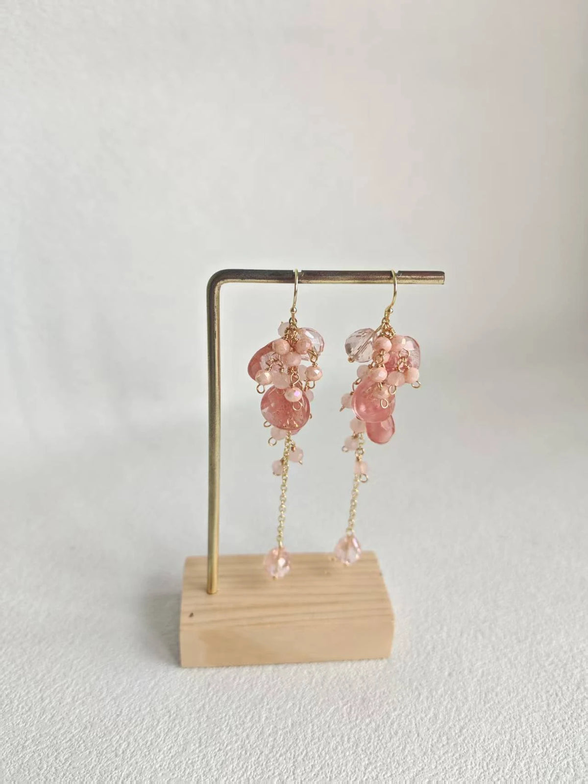 Happie Peppie Natural Pink Quartz Cluster Earrings | Watermelon Quartz & Red Rutilated Crystal Drop Earrings