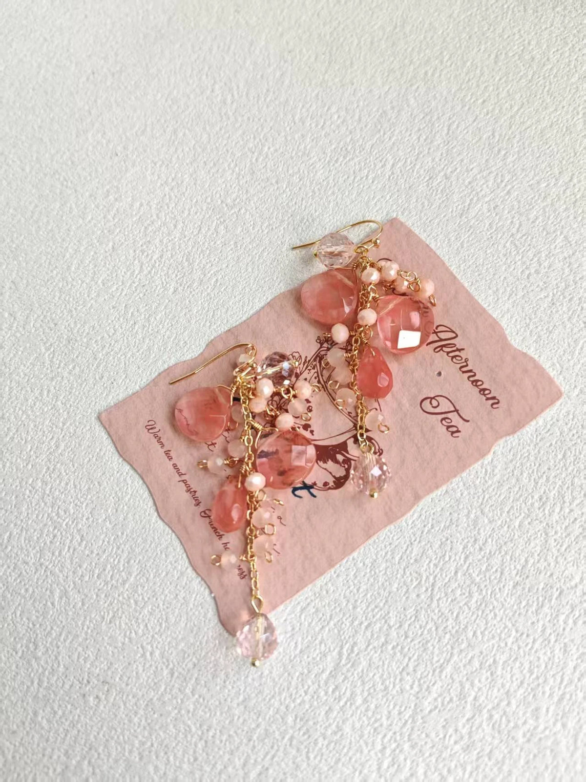 Happie Peppie Natural Pink Quartz Cluster Earrings | Watermelon Quartz & Red Rutilated Crystal Drop Earrings