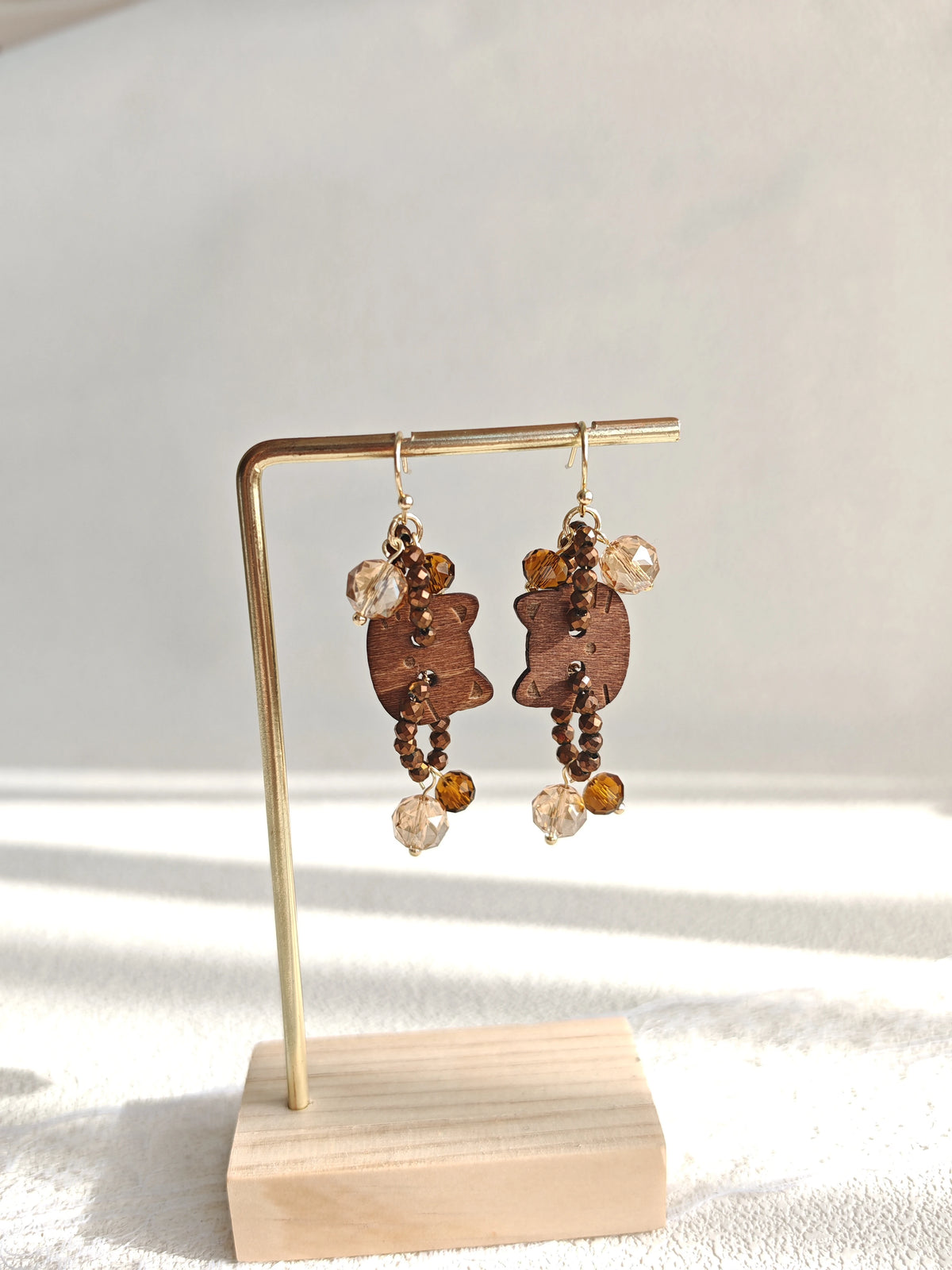 Wood Cat Dangle Earrings Champagne Glass Crystal Drop Earrings(Custom order)