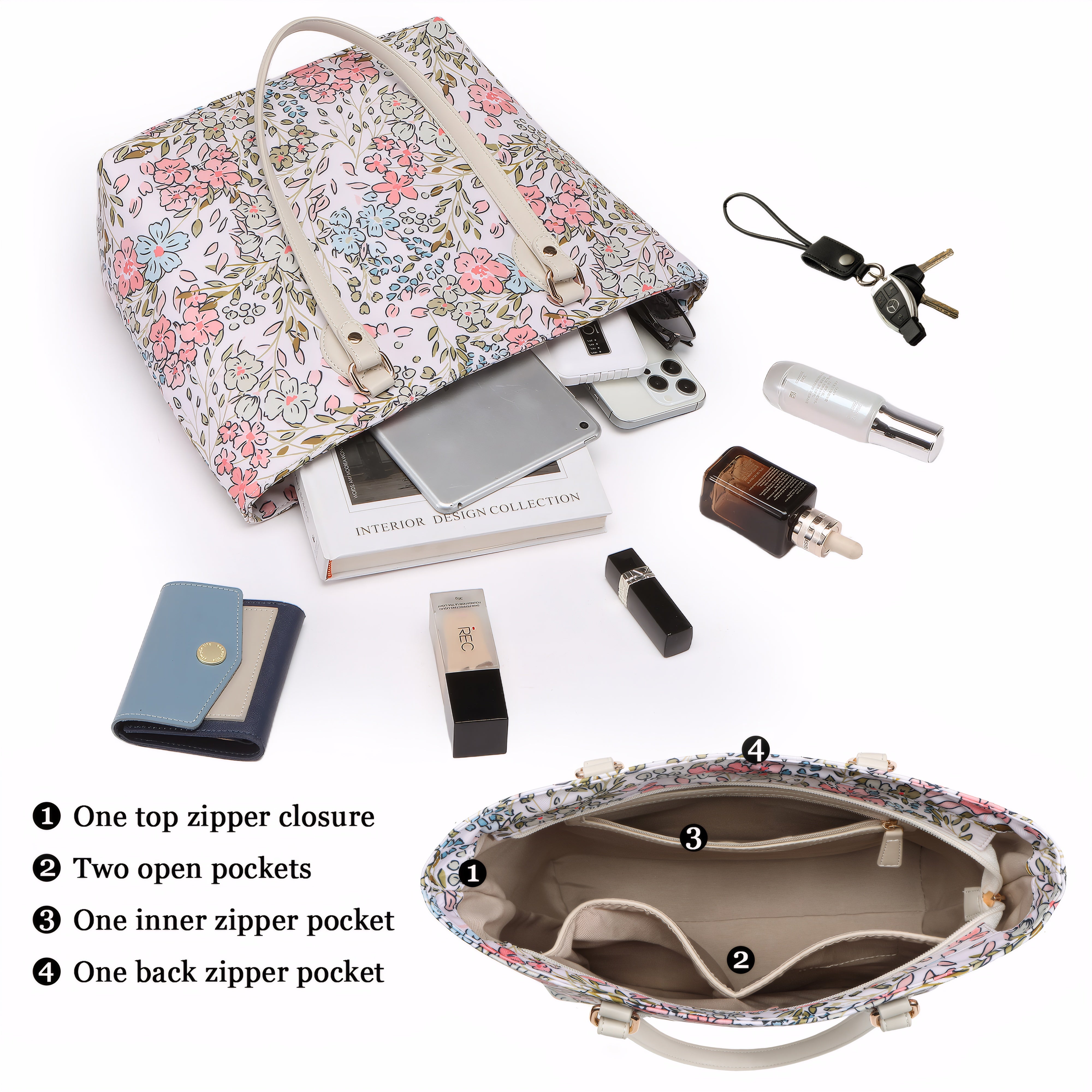 Cutie Kittie Tote bags for women, tote purse, nylon tote bag, with zipper and pockets, waterproof, lightweight,charming