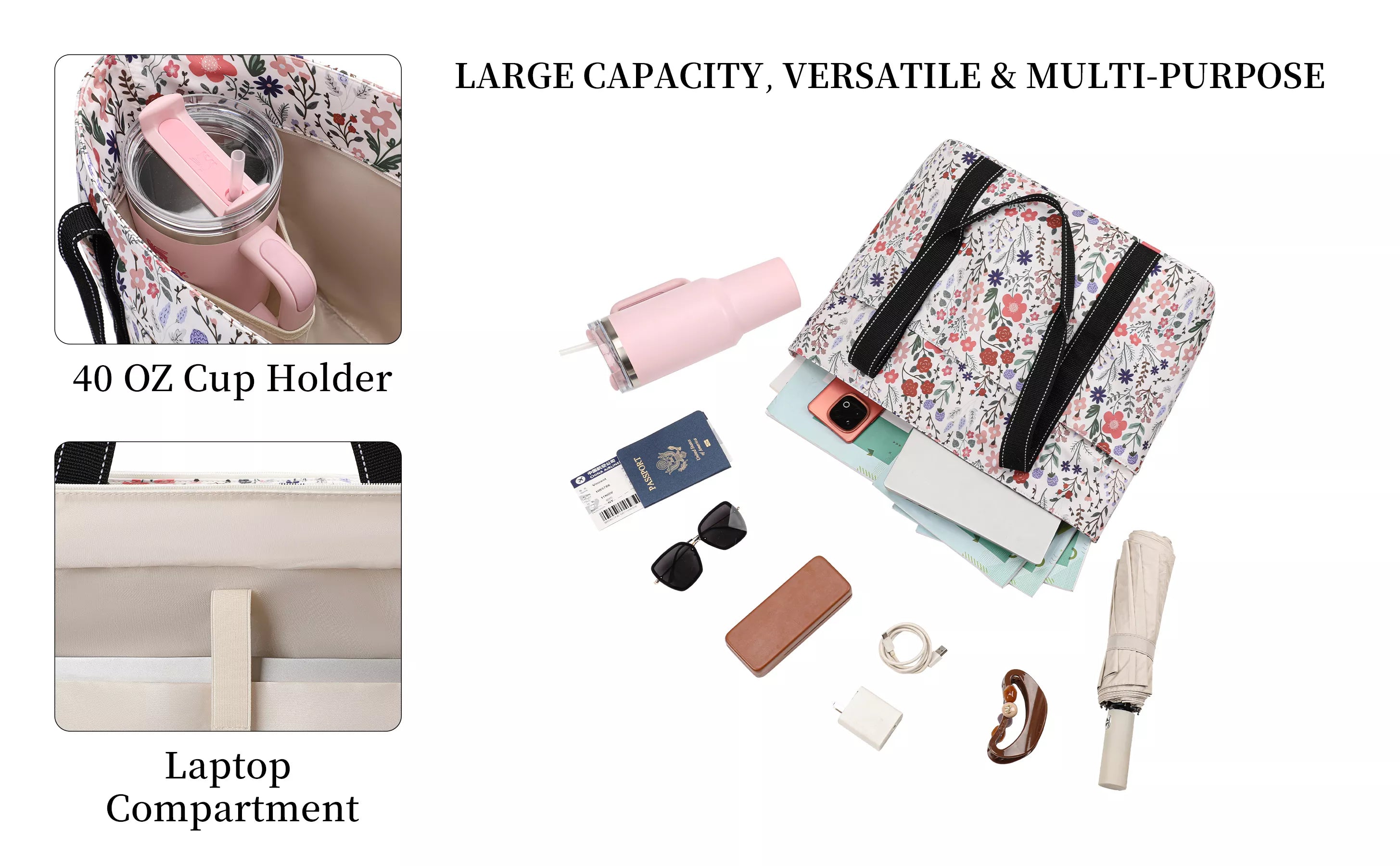 Happie Peppie Tote Bag for Work Pastel flowers
