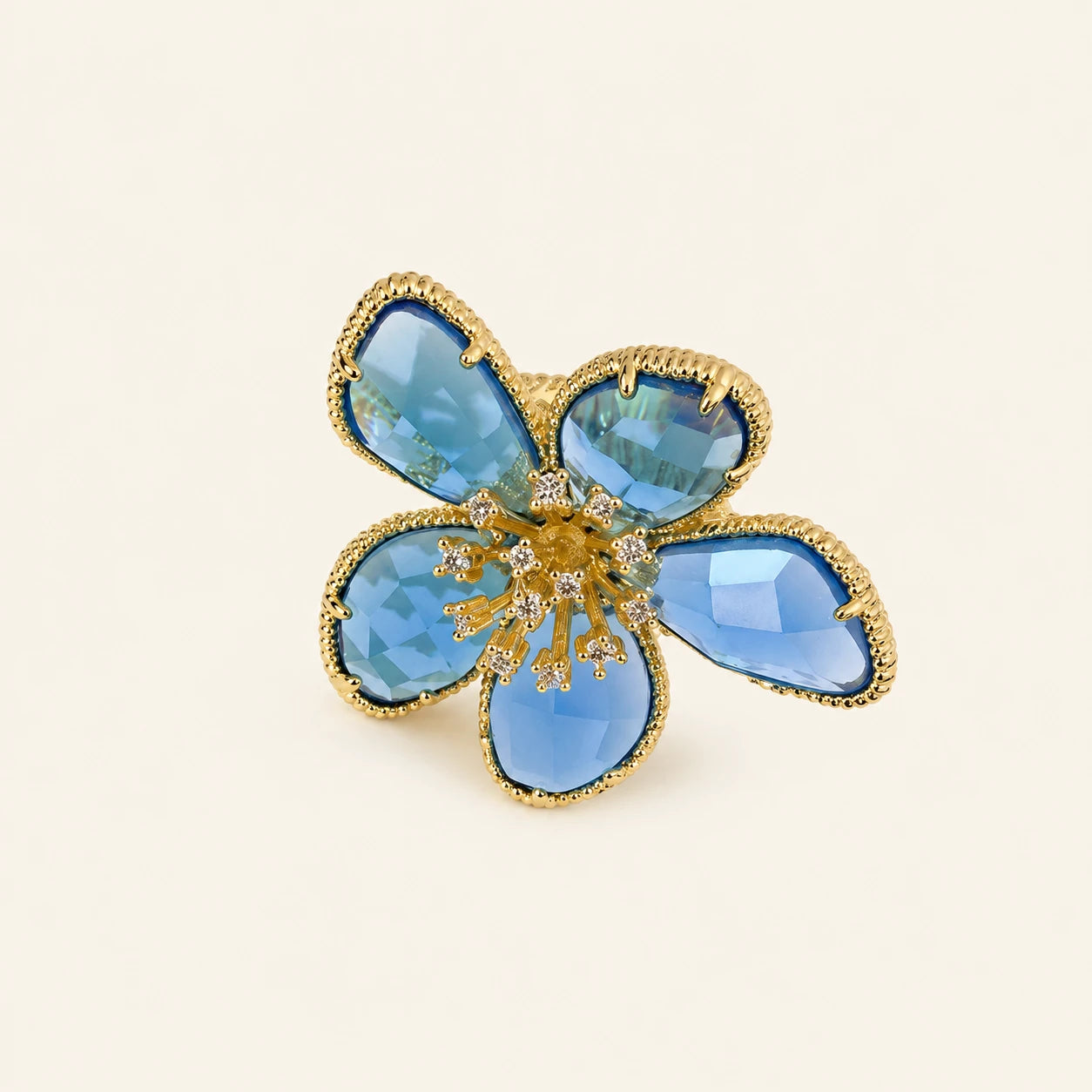 Champagne Gold Floral Crystal Statement Ring