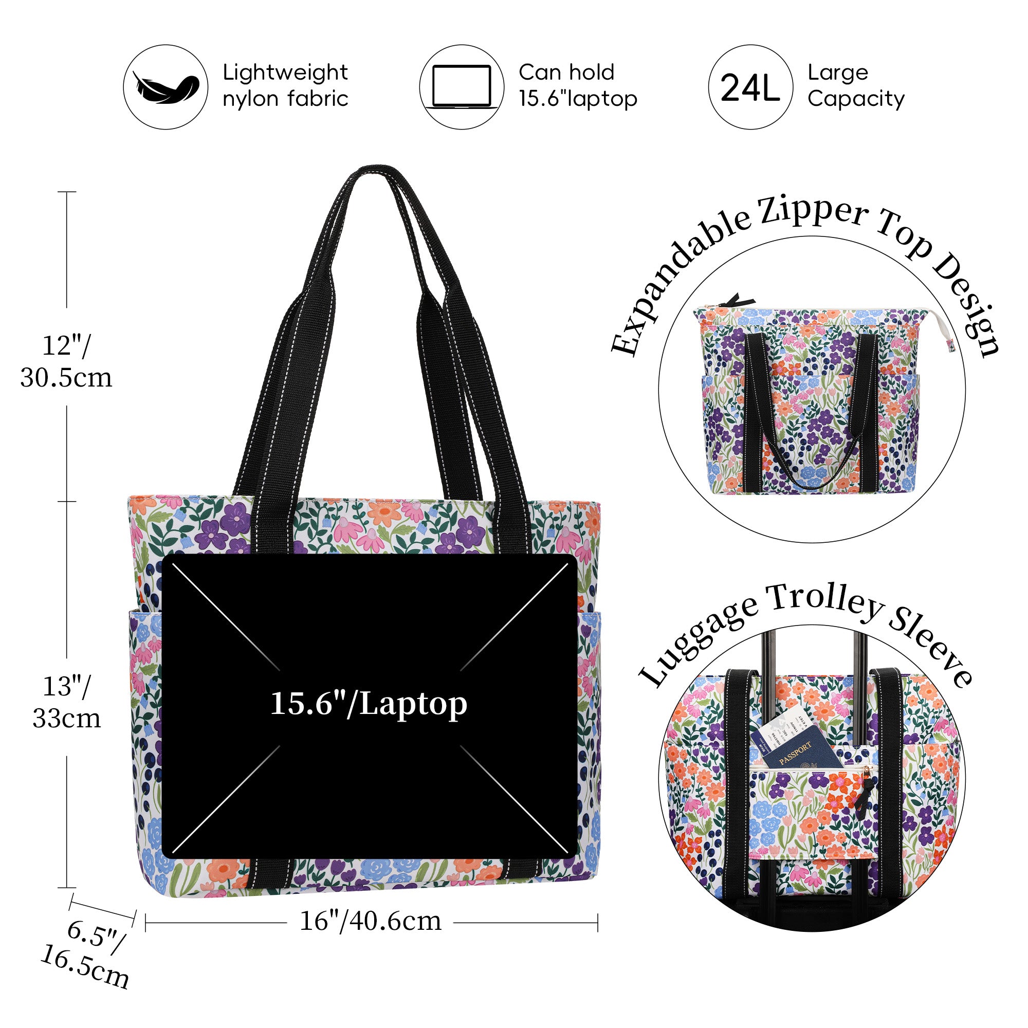 Happie Peppie Tote Bag for Women,Tote Bag with Laptop Compartment and Cup Holder,Shoulder Bag Handbag for Work, Travel, Gym, Nurse Teacher School ,with Multiple Pockets Top Zipper Closure