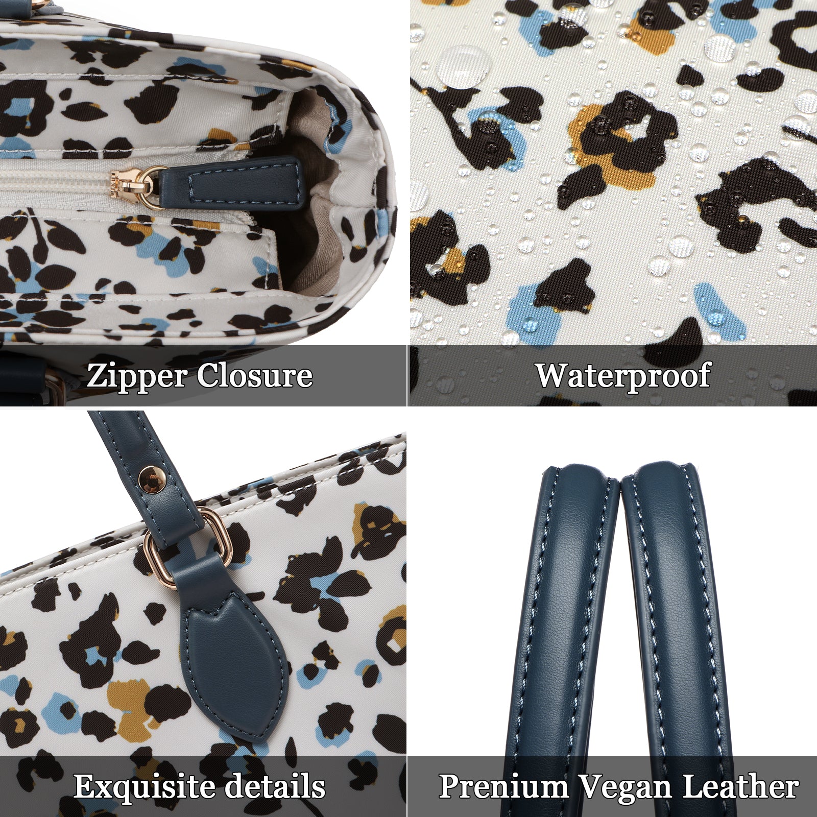 Cutie Kittie Tote bags for women, tote purse, nylon tote bag, with zipper and pockets, waterproof, lightweight,leopard