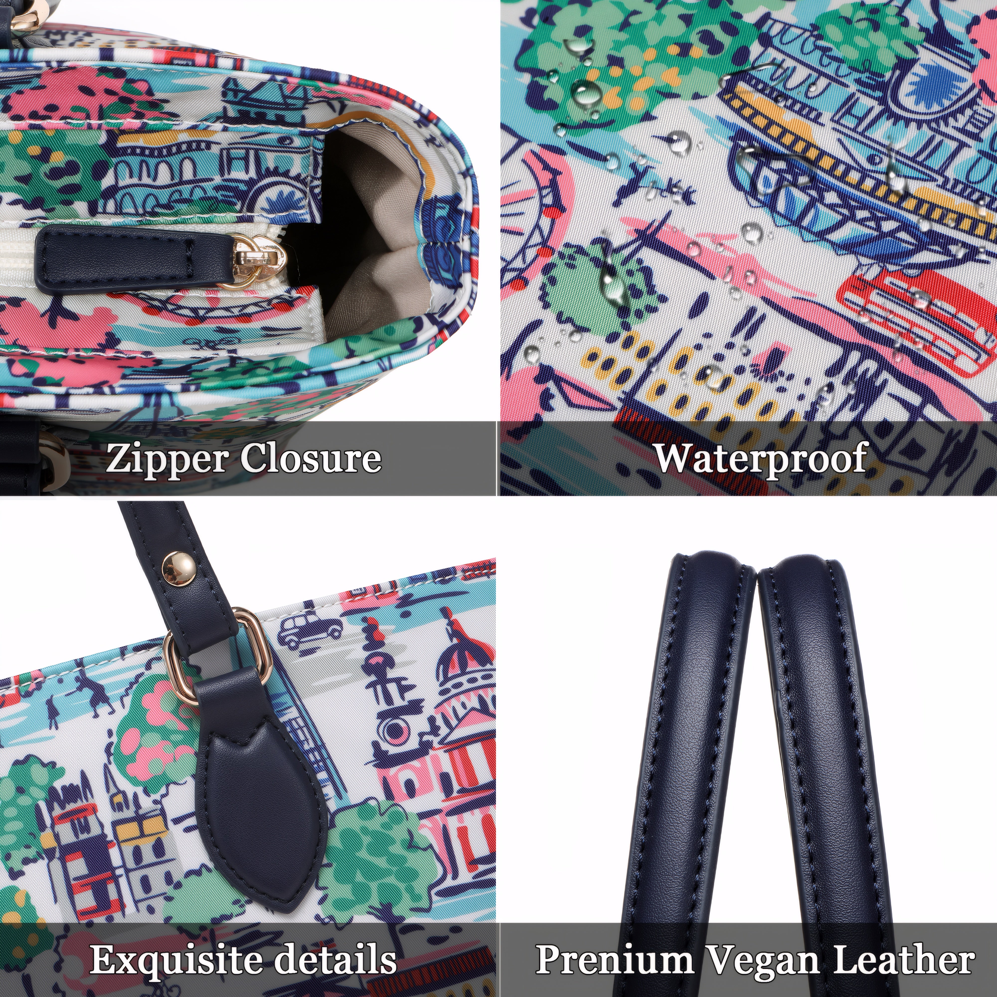 Cutie Kittie Tote bags for women, tote purse, nylon tote bag, with zipper and pockets, waterproof, lightweight,London