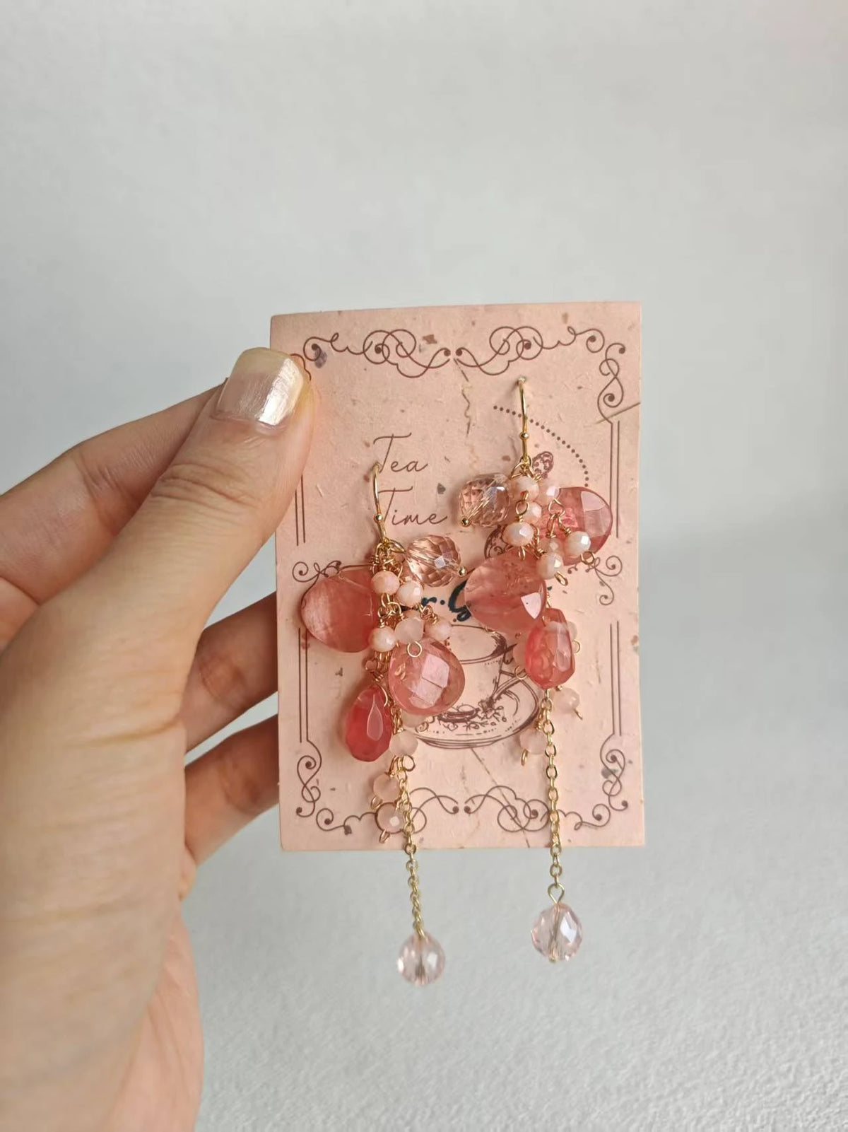 Happie Peppie Natural Pink Quartz Cluster Earrings | Watermelon Quartz & Red Rutilated Crystal Drop Earrings