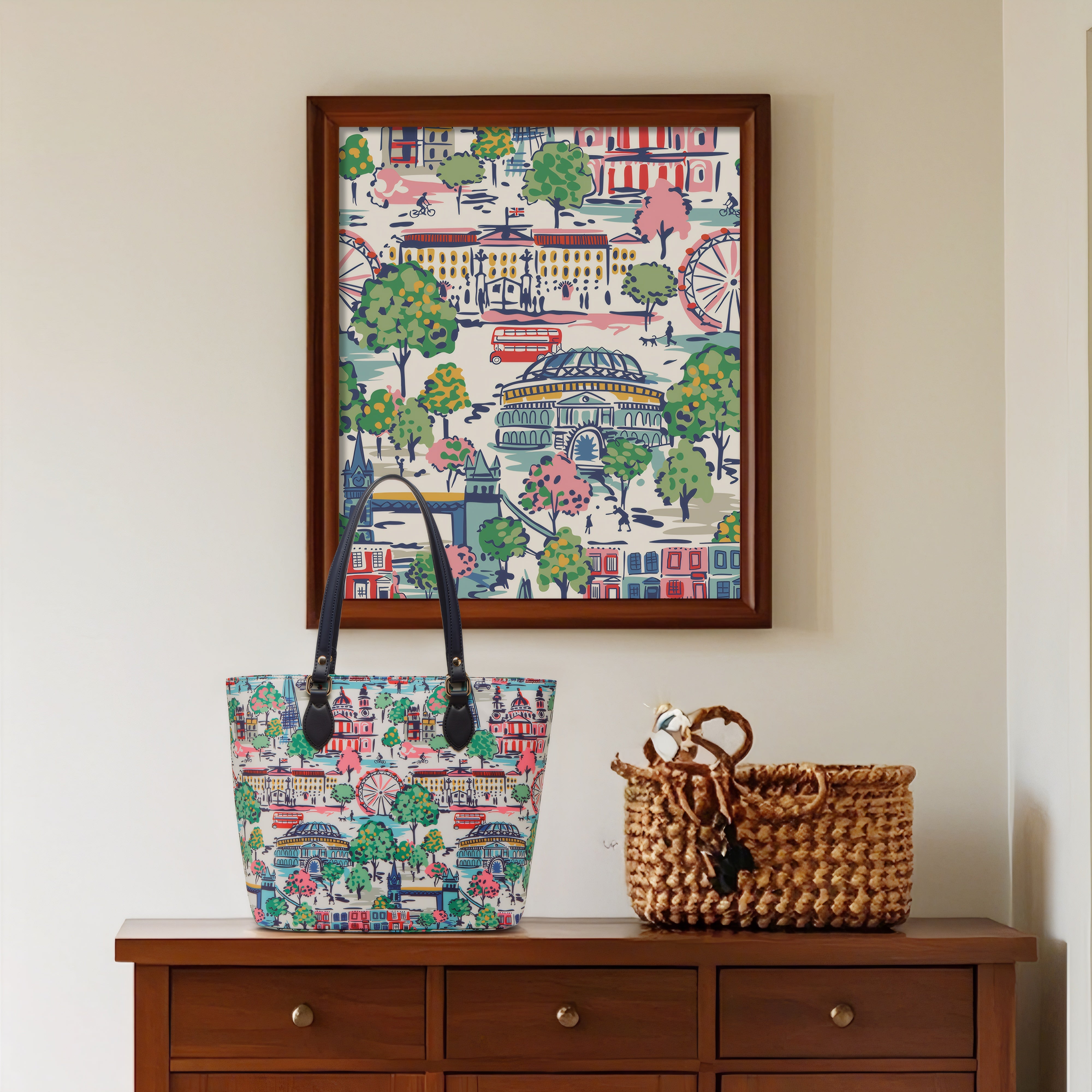 Cutie Kittie Tote bags for women, tote purse, nylon tote bag, with zipper and pockets, waterproof, lightweight,London