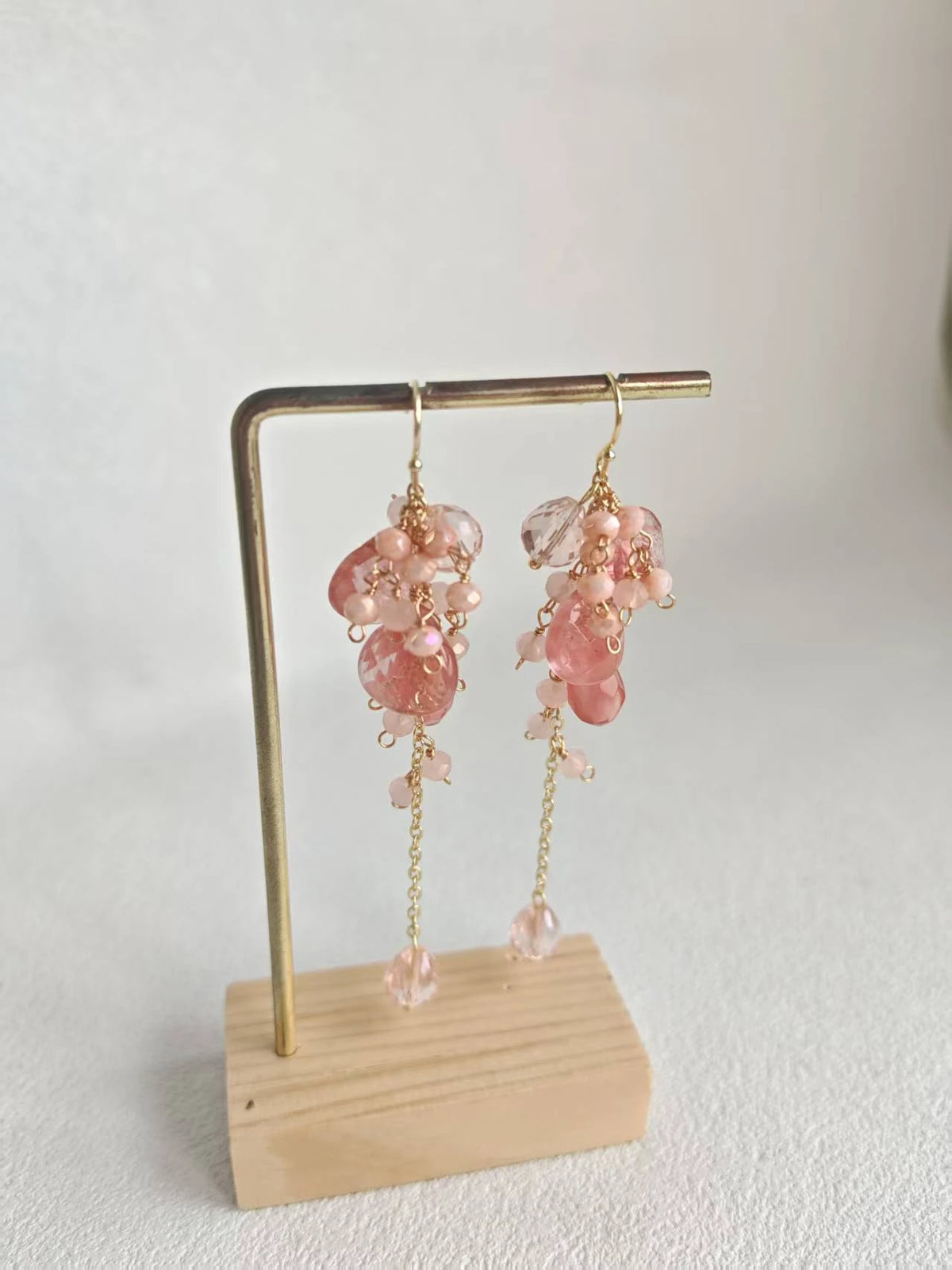 Happie Peppie Natural Pink Quartz Cluster Earrings | Watermelon Quartz & Red Rutilated Crystal Drop Earrings
