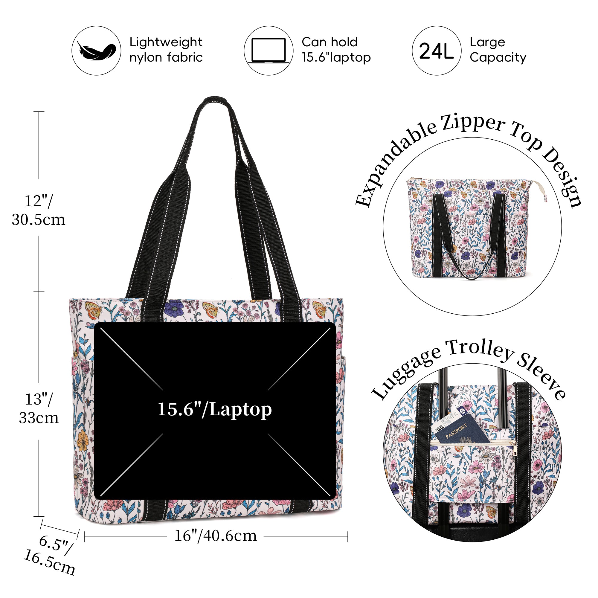 Tote Bag for Women with Laptop Compartment & Cup Holder,Nylon Bag for Work,Travel,Gym,Beach,Teacher,Nurse,School,Mom