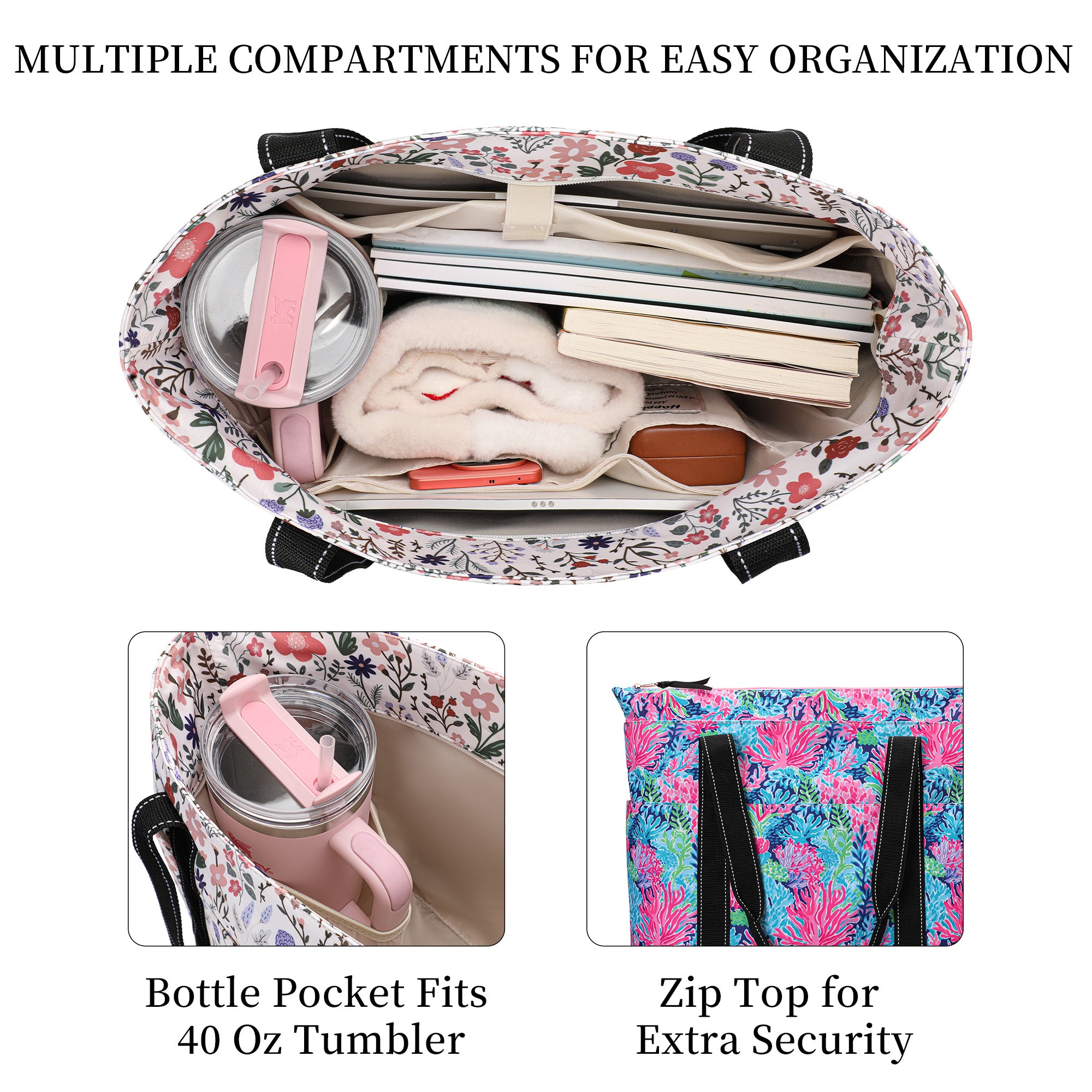 Happie Peppie Tote Bag for Women,Tote Bag with Laptop Compartment and Cup Holder,Shoulder Bag Handbag for Work, Travel, Gym, Nurse Teacher School ,with Multiple Pockets Top Zipper Closure
