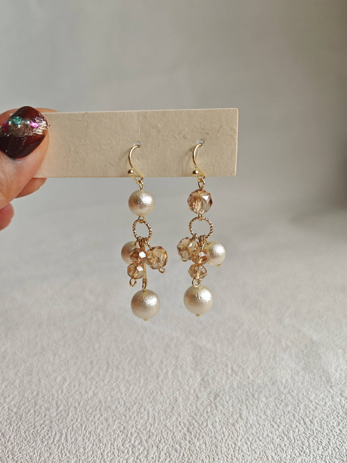 Champagne Pearl Crystal Drop Earrings Gold Dangle Earrings(Custom order)