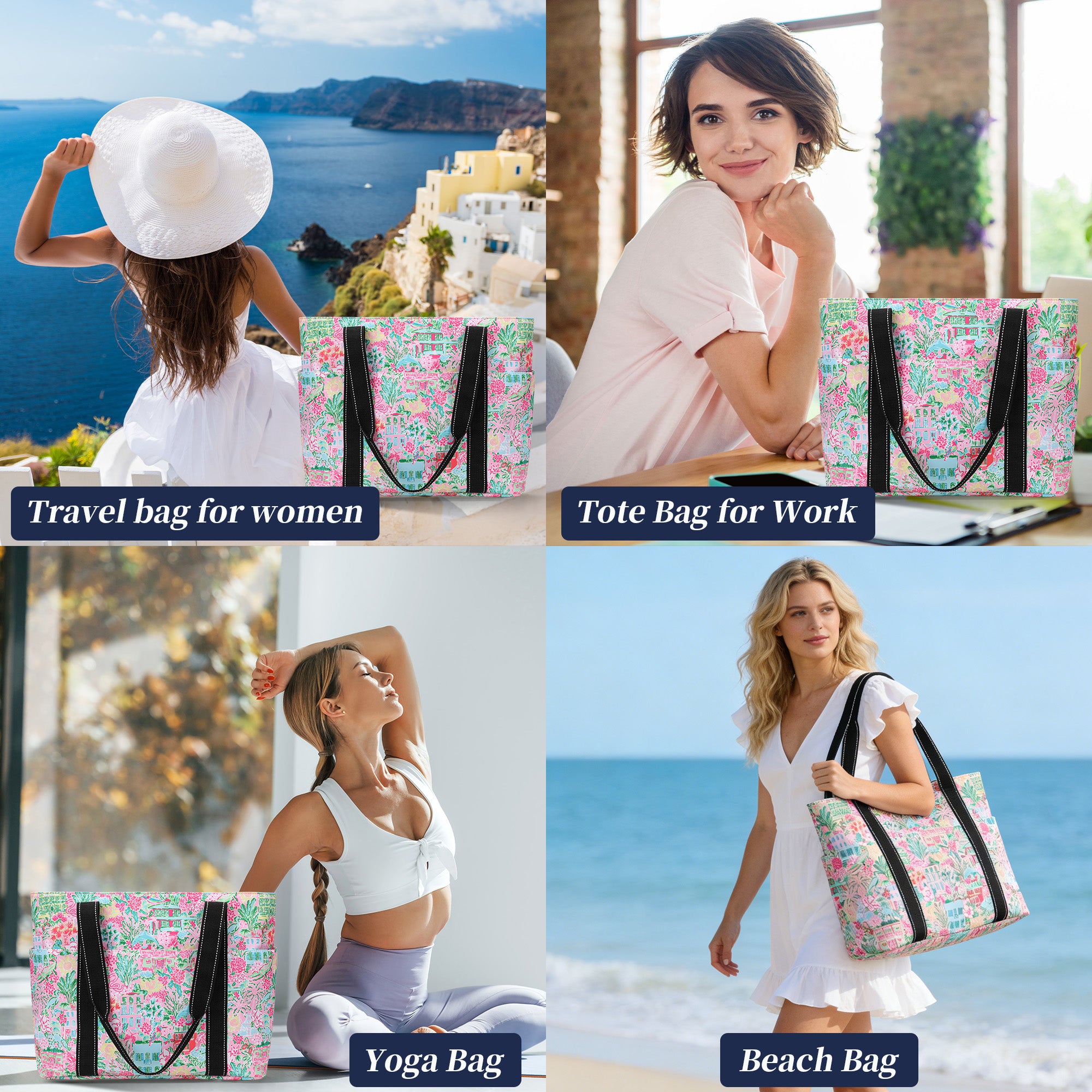 Happie Peppie Tote Bag for Women,Tote Bag with Laptop Compartment and Cup Holder,Shoulder Bag Handbag for Work, Travel, Gym, Nurse Teacher School ,with Multiple Pockets Top Zipper Closure