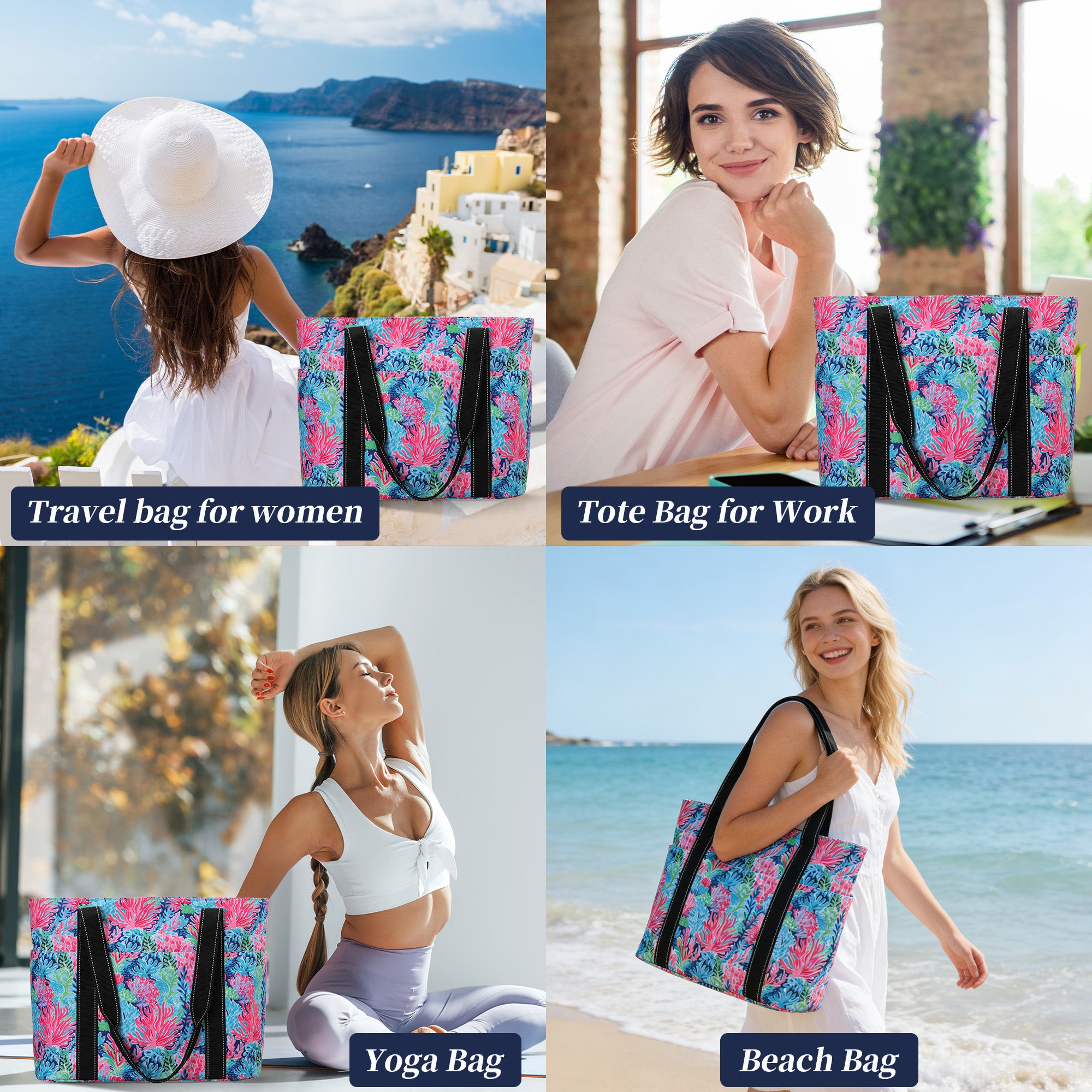 Happie Peppie Tote Bag for Women,Tote Bag with Laptop Compartment and Cup Holder,Shoulder Bag Handbag for Work, Travel, Gym, Nurse Teacher School ,with Multiple Pockets Top Zipper Closure