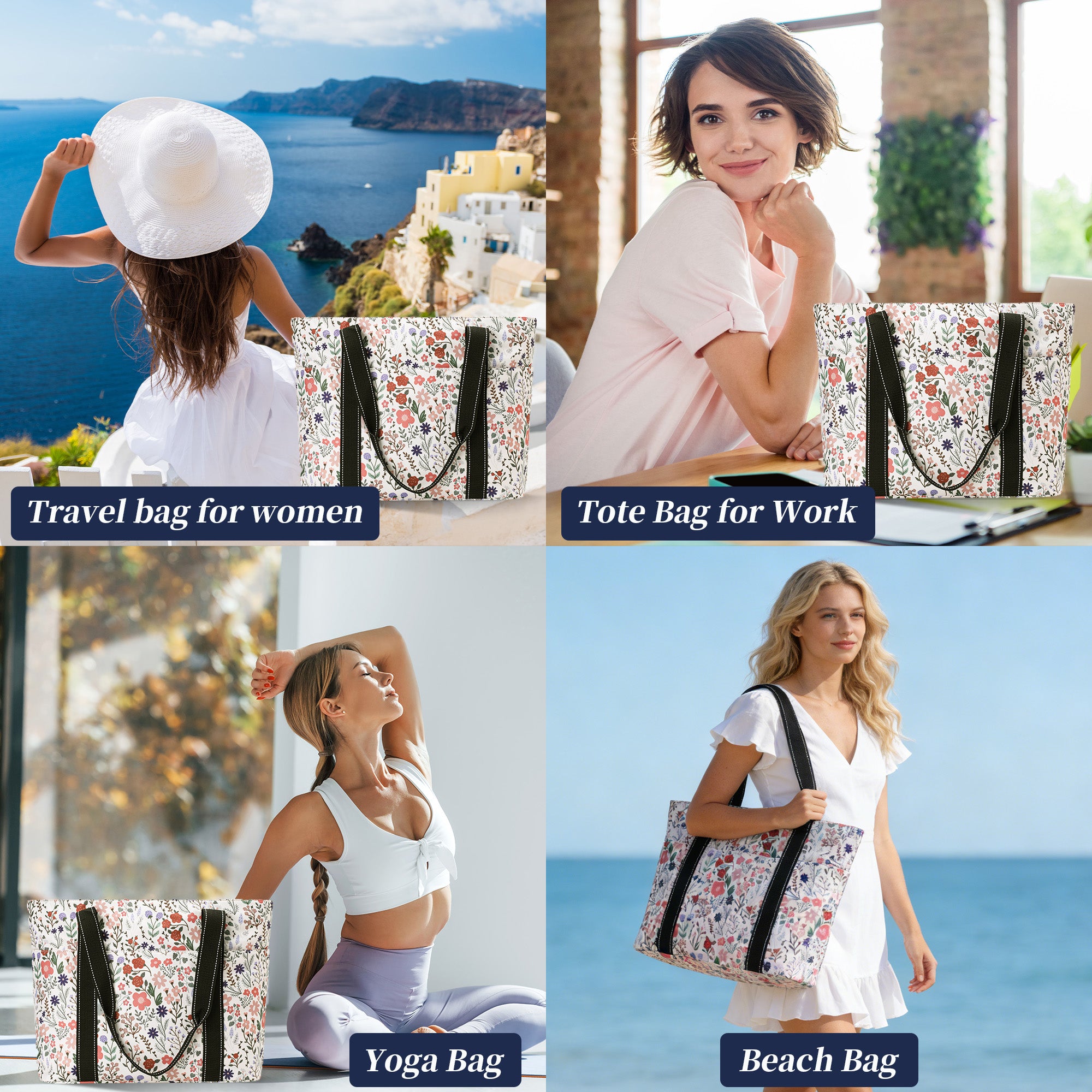 Happie Peppie Tote Bag for Women,Tote Bag with Laptop Compartment and Cup Holder,Shoulder Bag Handbag for Work, Travel, Gym, Nurse Teacher School ,with Multiple Pockets Top Zipper Closure