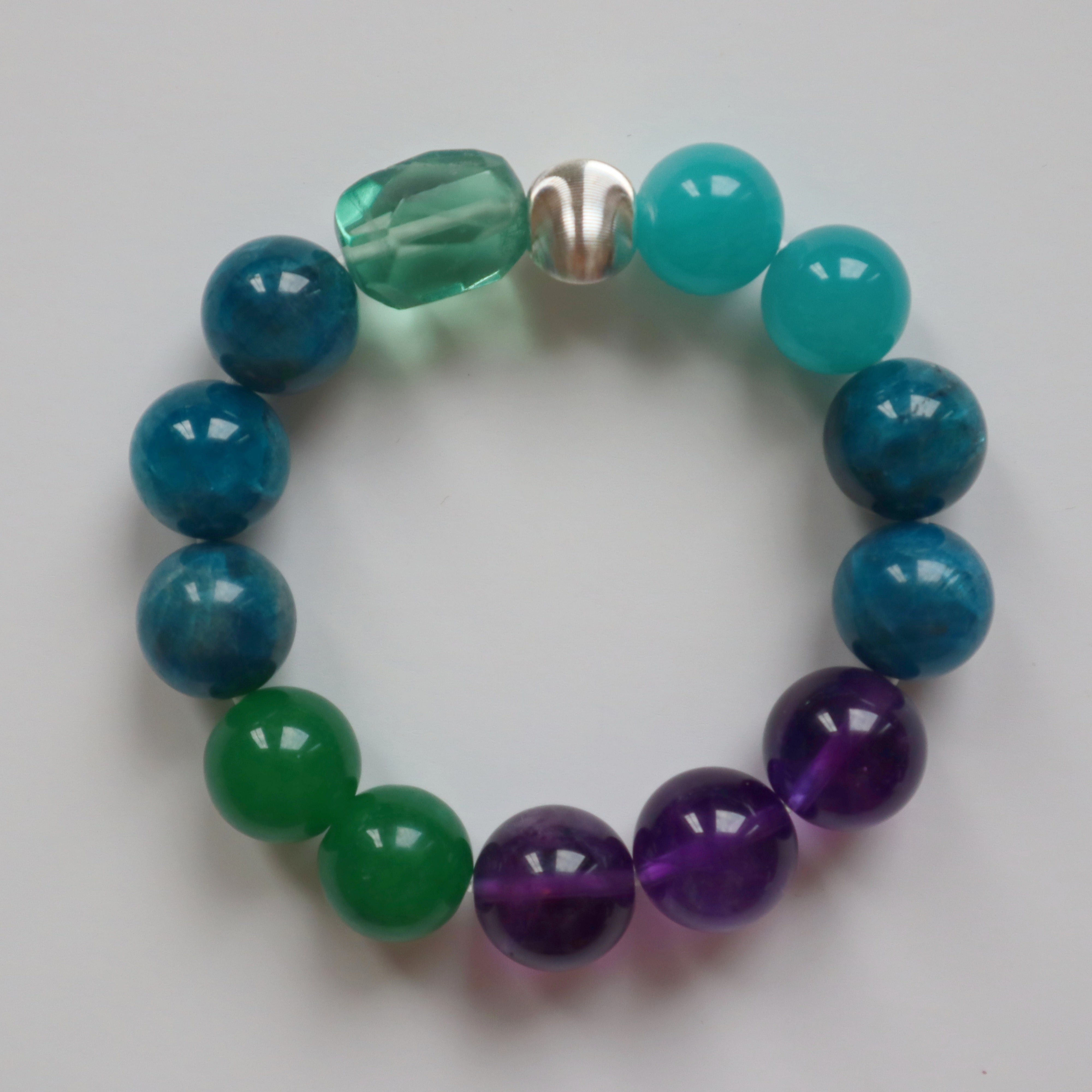 Blue-Amazonite Amethyst Green Agate Fluorite Blue Apatite Bracelet Crystal