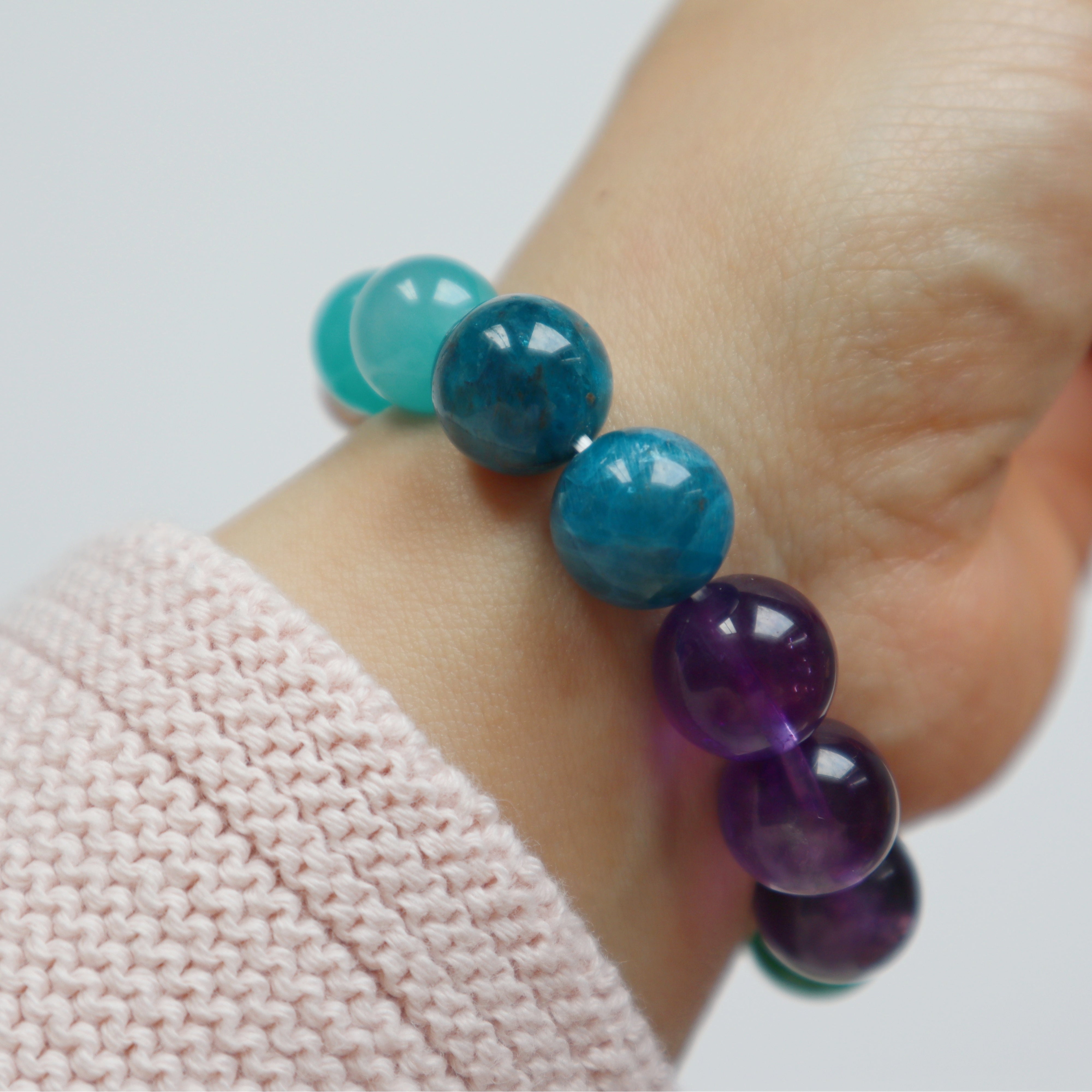 Blue-Amazonite Amethyst Green Agate Fluorite Blue Apatite Bracelet Crystal