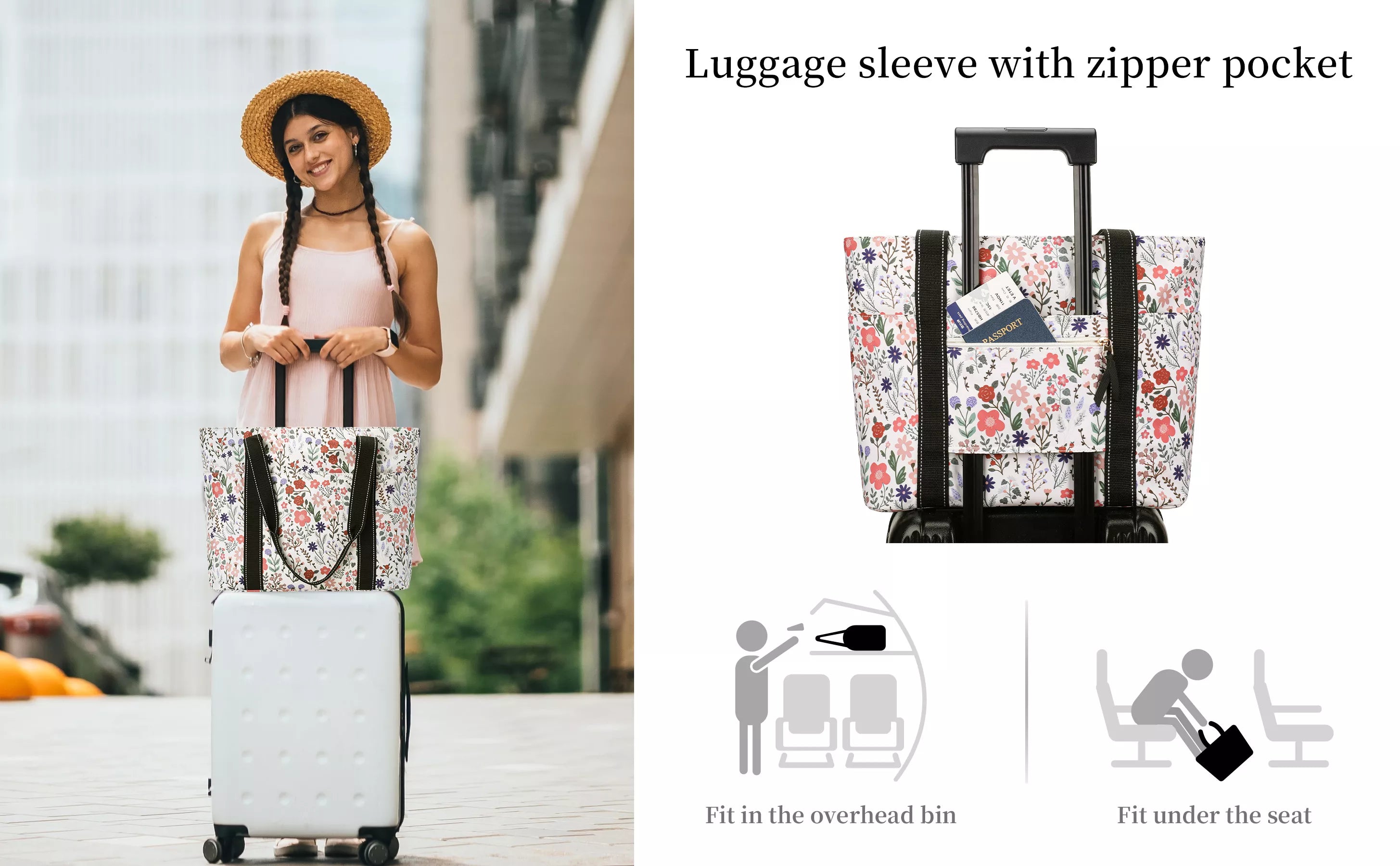 Happie Peppie Tote Bag for Work Pastel flowers