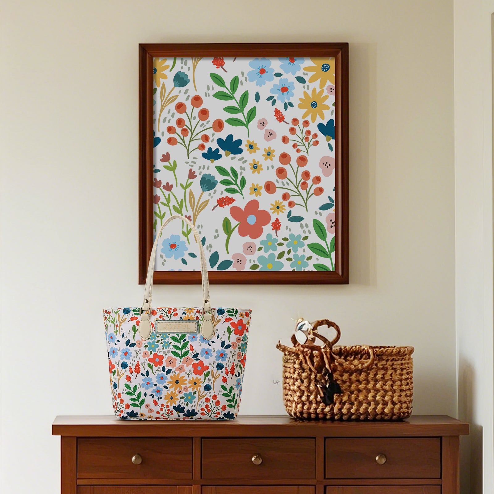 Cutie Kittie Tote bags for women, tote purse, nylon tote bag, with zipper and pockets, waterproof, lightweight,bloom