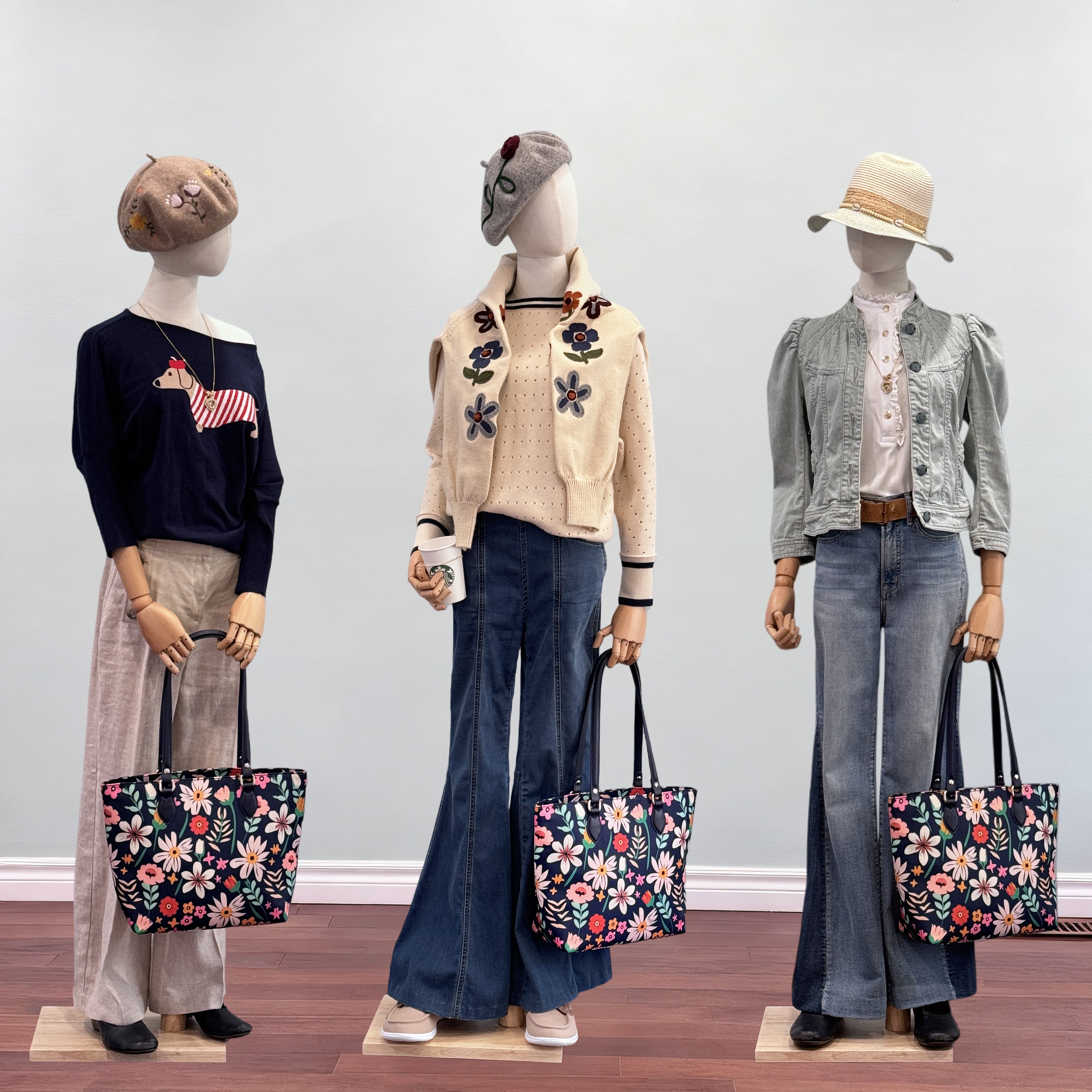 Cutie Kittie tote bags for women, tote purse, nylon tote bag, with zipper and pockets, waterproof cheery