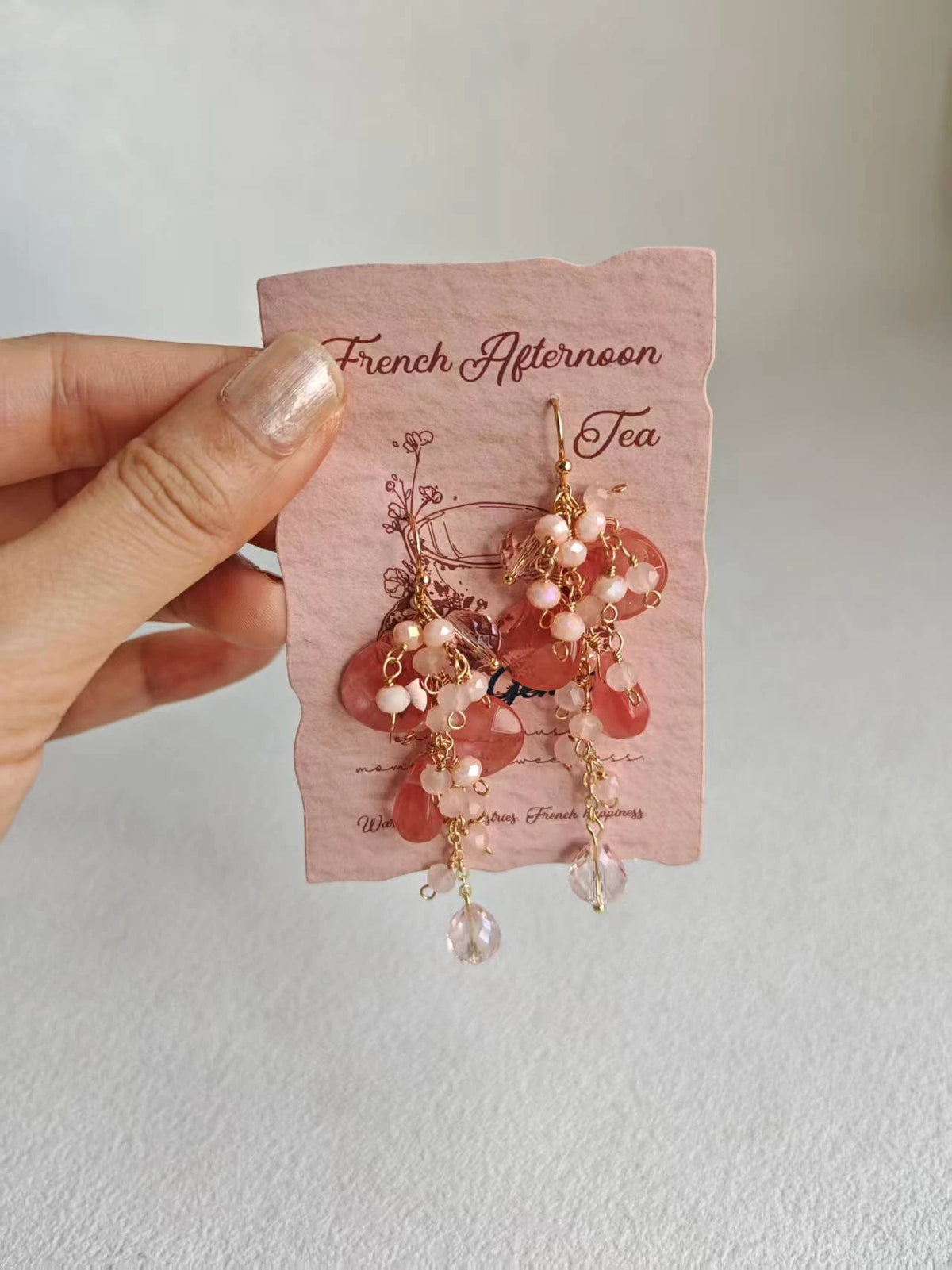 Happie Peppie Natural Pink Quartz Cluster Earrings | Watermelon Quartz & Red Rutilated Crystal Drop Earrings