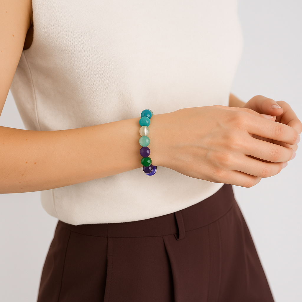 Blue-Amazonite Amethyst Green Agate Fluorite Blue Apatite Bracelet Crystal