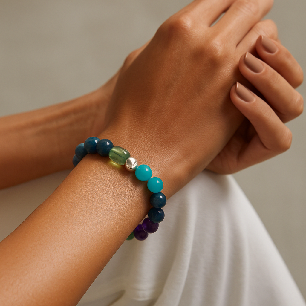 Blue-Amazonite Amethyst Green Agate Fluorite Blue Apatite Bracelet Crystal