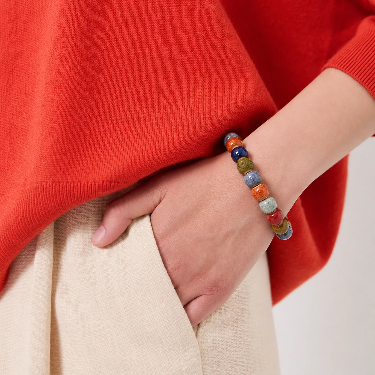 Colorful Glazed Ceramic Bead Bracelet
