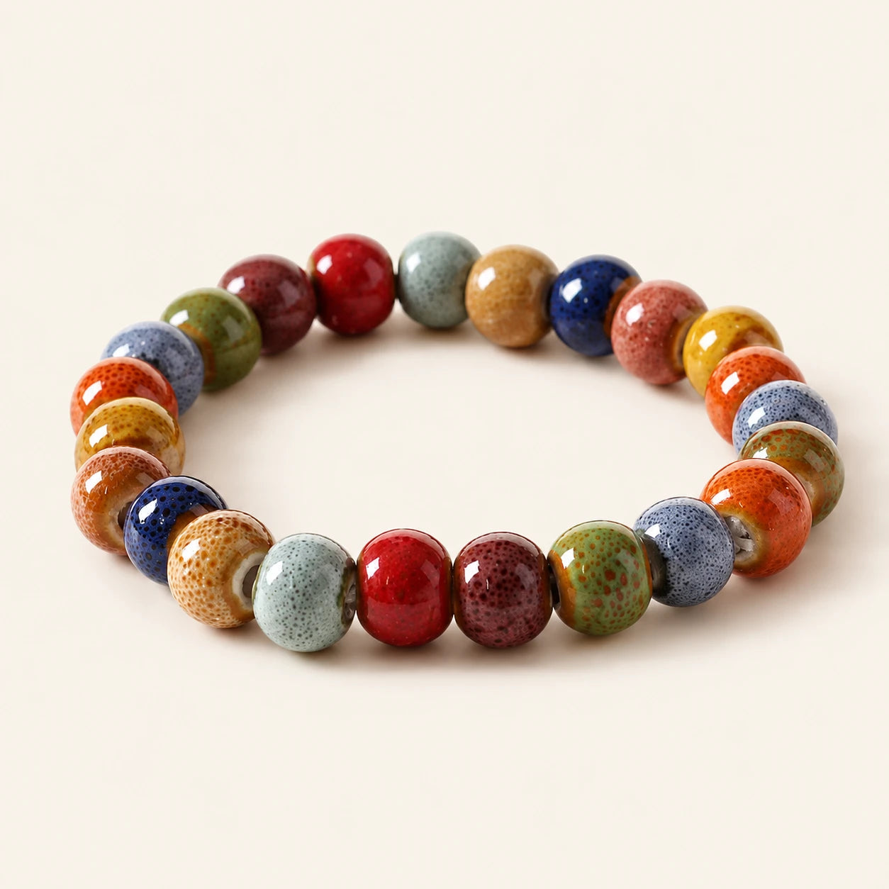 Colorful Glazed Ceramic Bead Bracelet