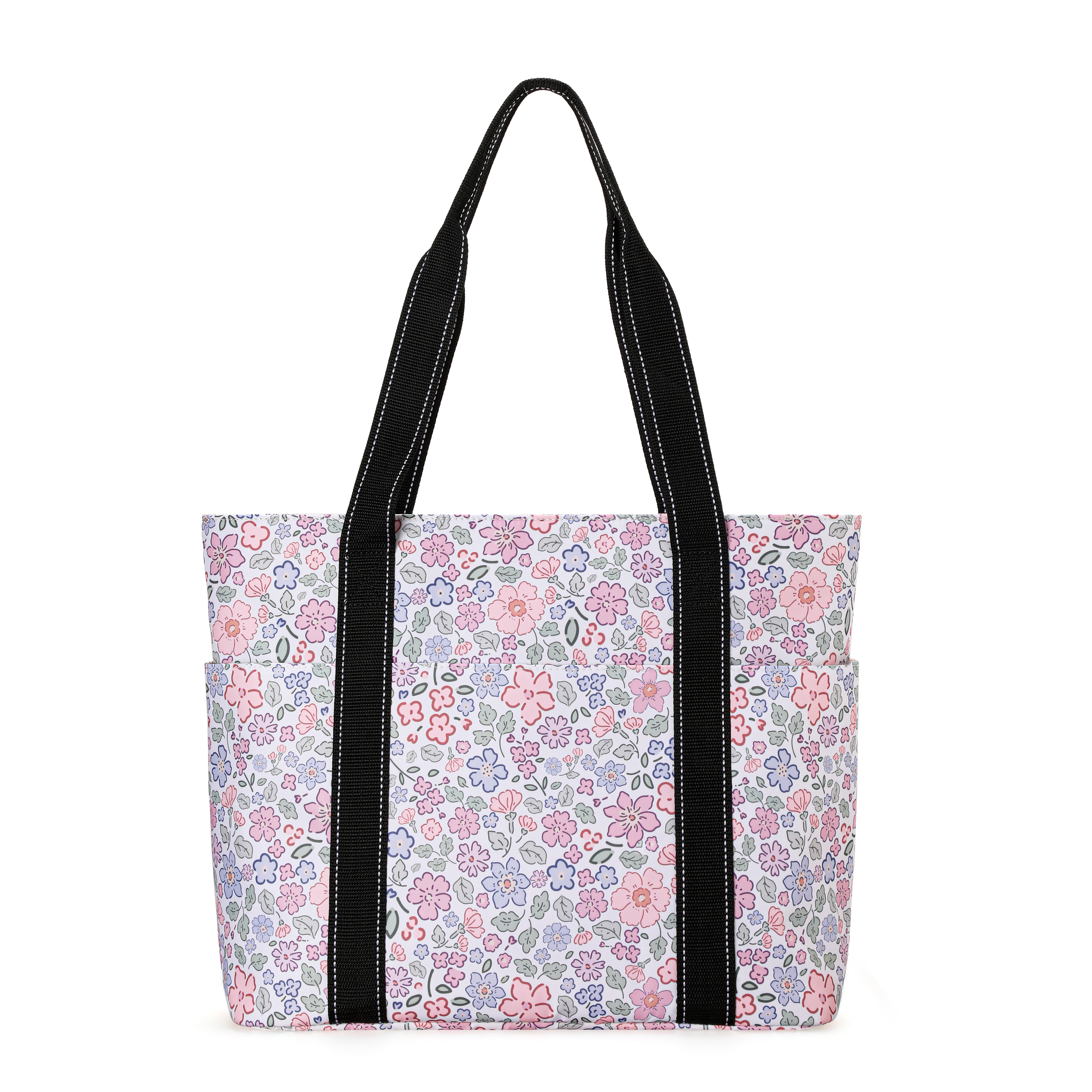 Happie Peppie Tote Bag for Women,Tote Bag with Laptop Compartment and Cup Holder,Shoulder Bag Handbag for Work, Travel, Gym, Nurse Teacher School ,with Multiple Pockets Top Zipper Closure Delicate Fleur