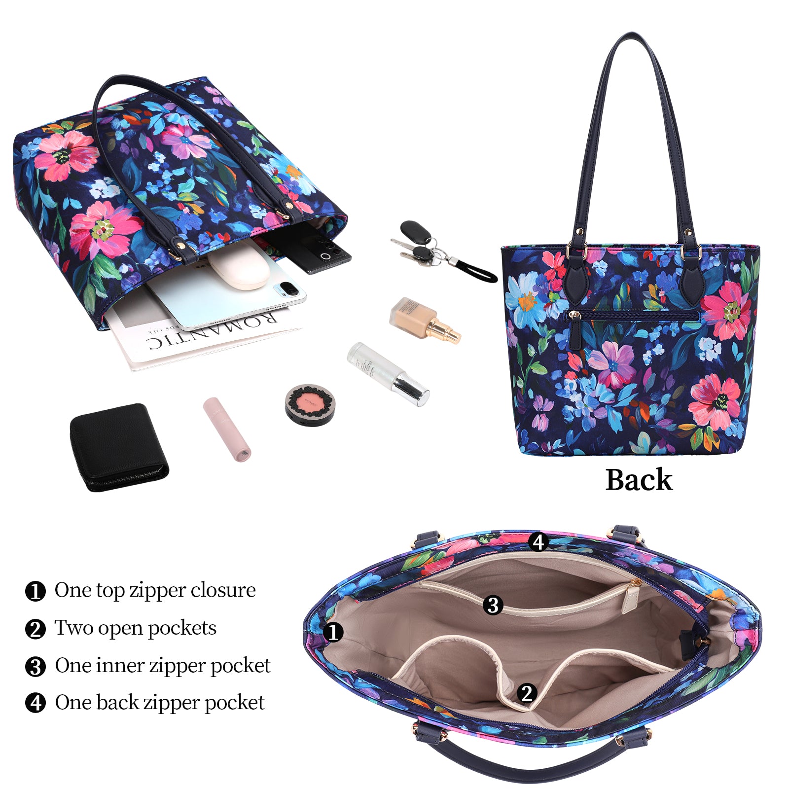 Cutie kittie tote bags for women, tote purse, nylon tote bag, with zipper and pockets, waterproof