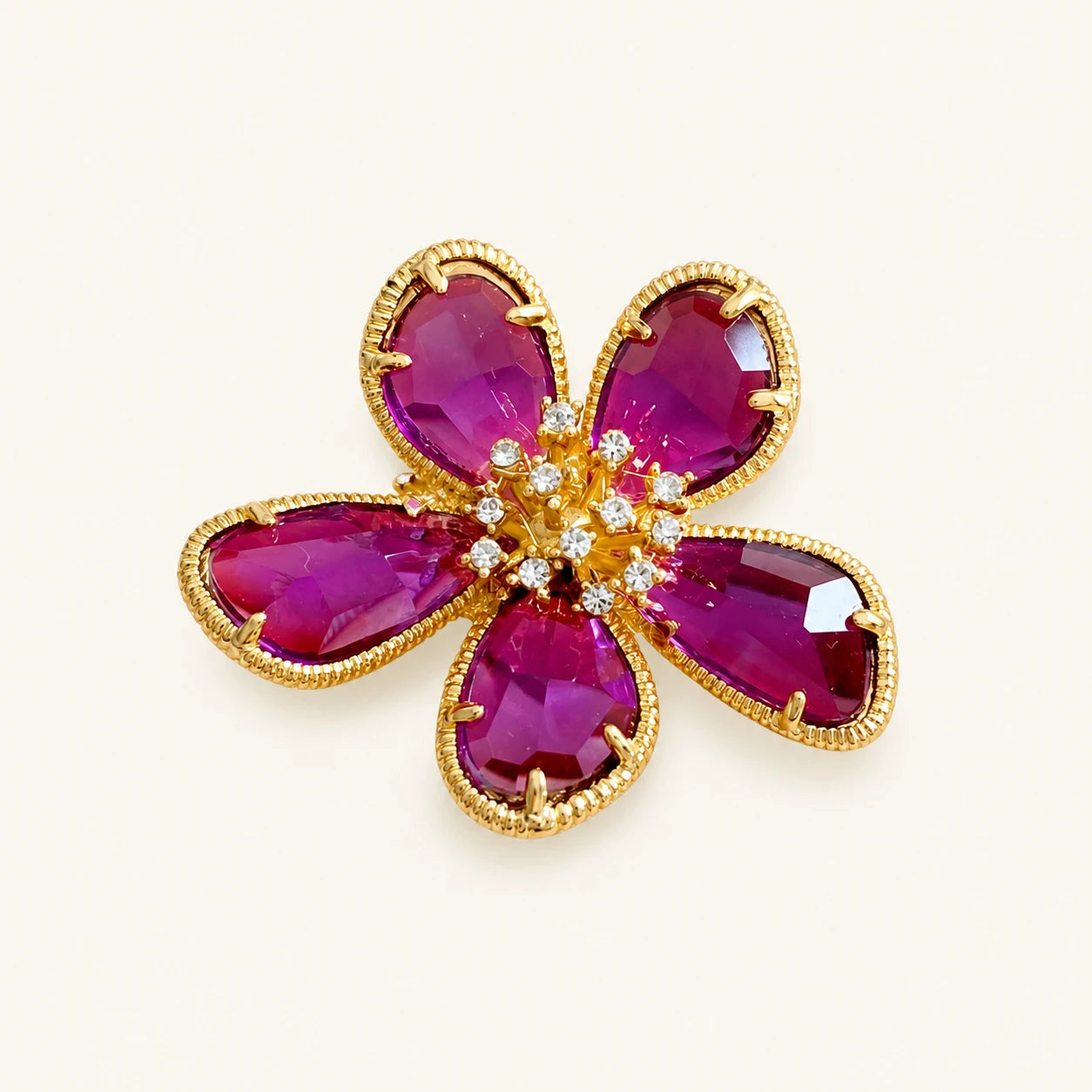 Champagne Gold Floral Crystal Statement Ring