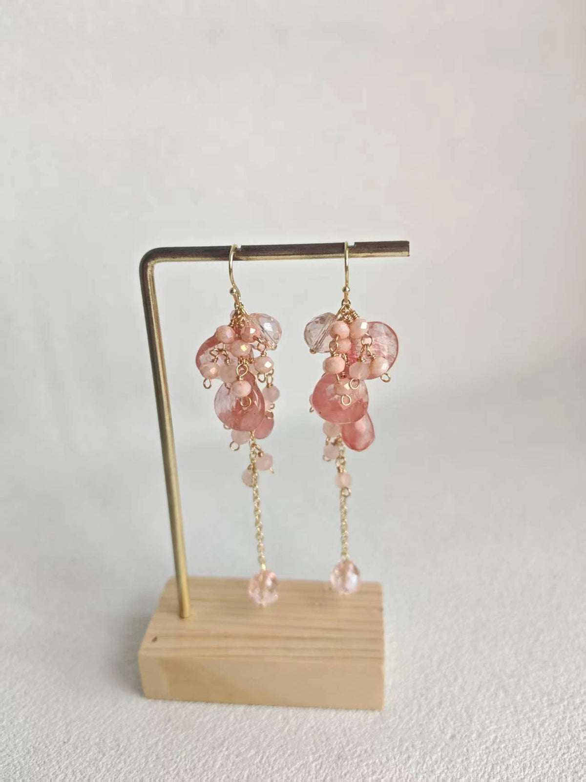 Happie Peppie  Natural Pink Quartz Cluster Earrings | Watermelon Quartz & Red Rutilated Crystal Drop Earrings