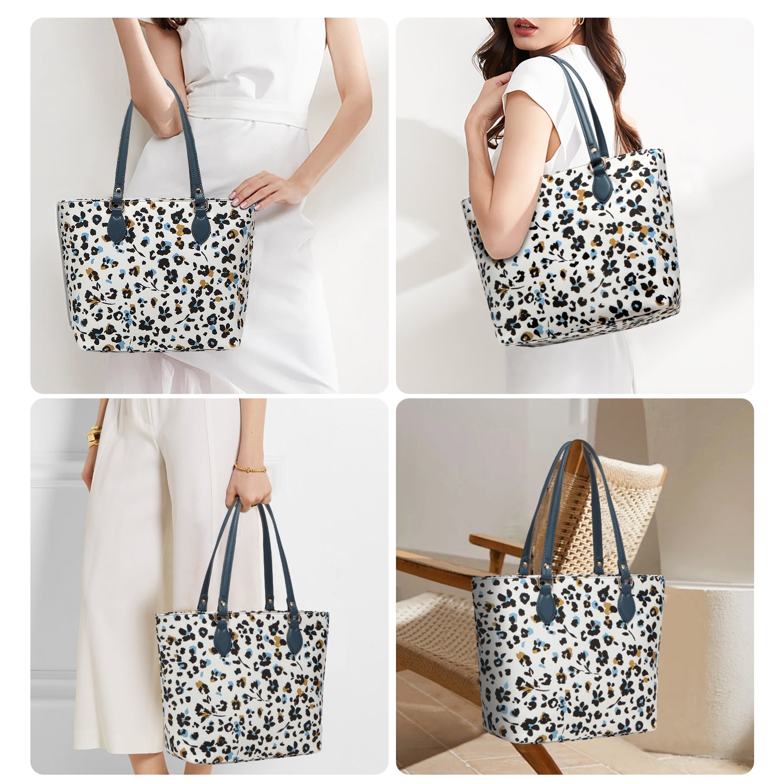 Cutie Kittie Tote bags for women, tote purse, nylon tote bag, with zipper and pockets, waterproof, lightweight，leopard