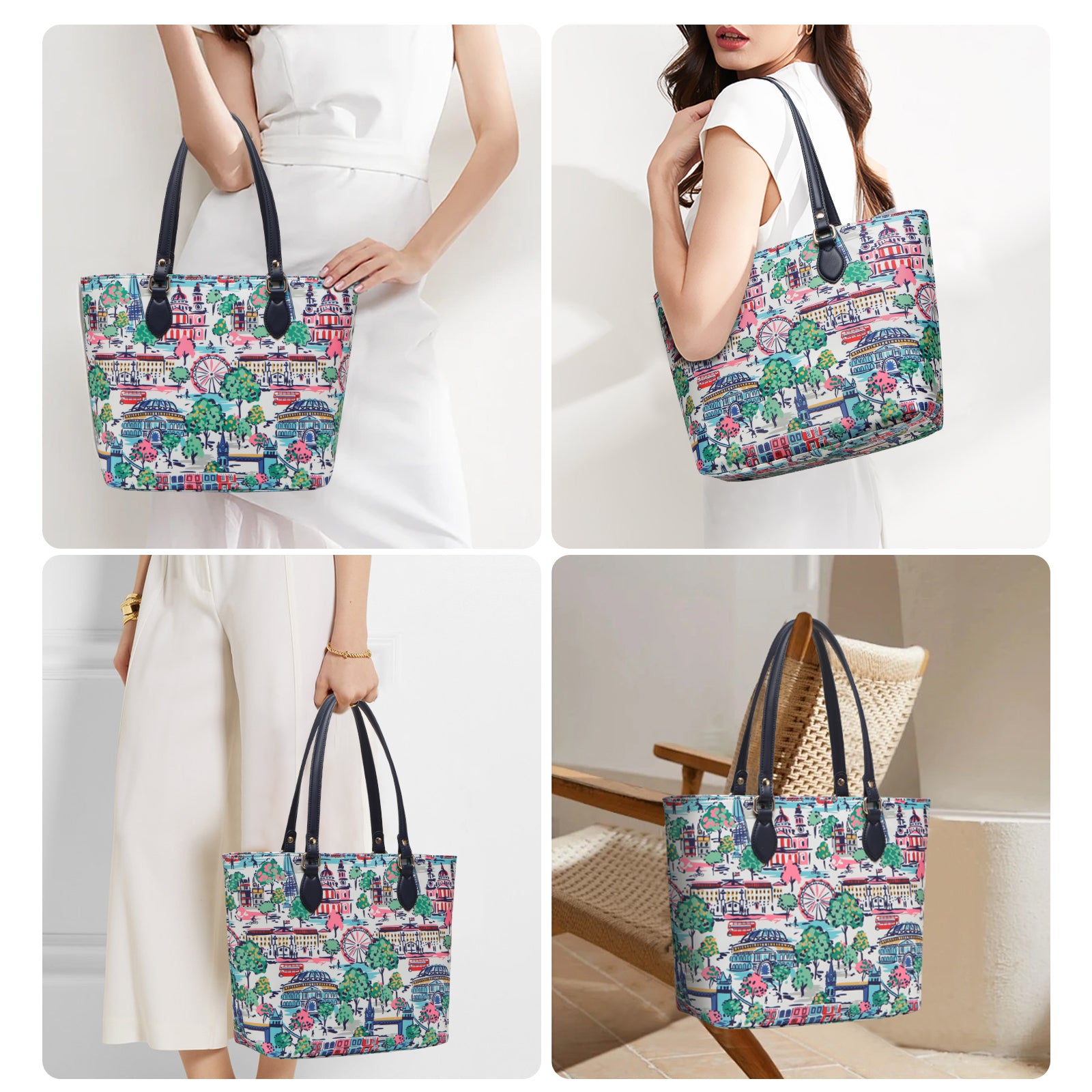Cutie Kittie Tote bags for women, tote purse, nylon tote bag, with zipper and pockets, waterproof, lightweight，London
