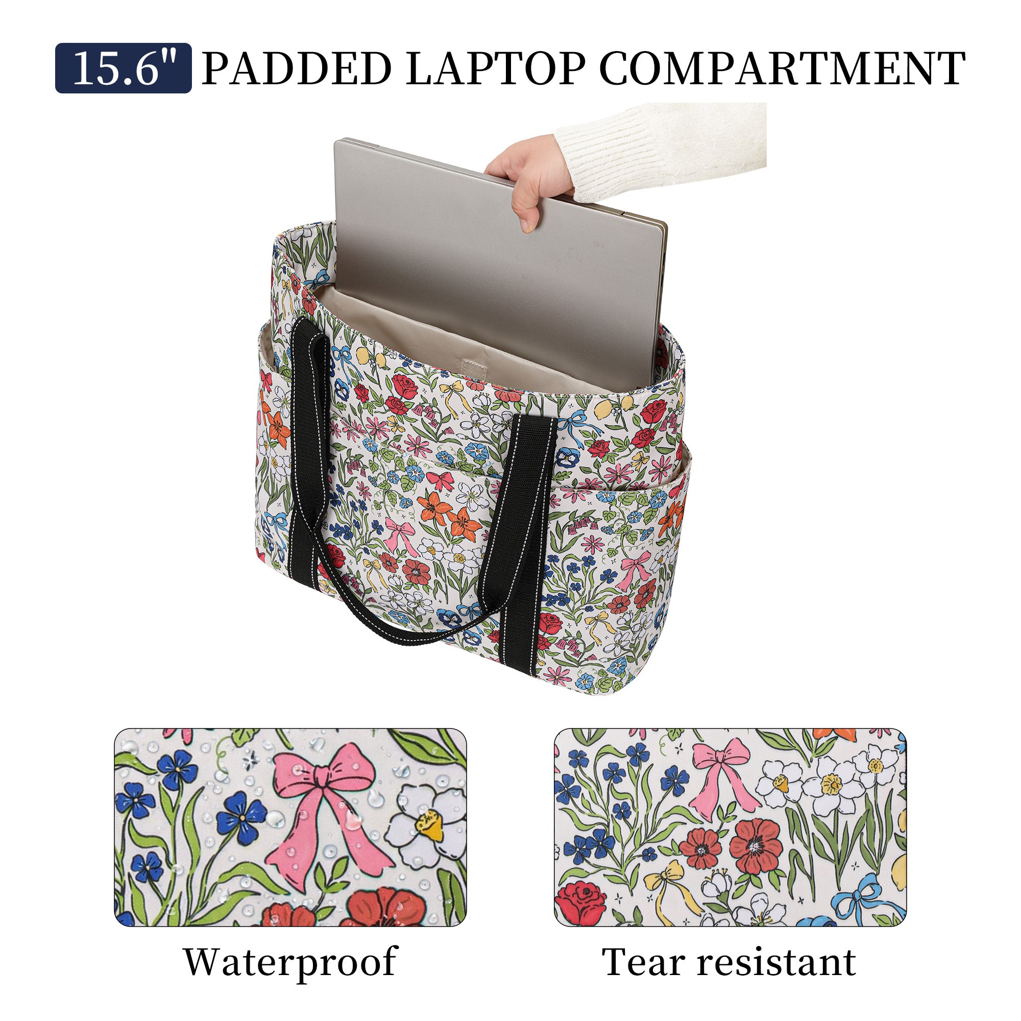 Happie Peppie Tote Bag for Women,Tote Bag with Laptop Compartment and Cup Holder,Shoulder Bag Handbag for Work, Travel, Gym, Nurse Teacher School ,with Multiple Pockets Top Zipper Closure