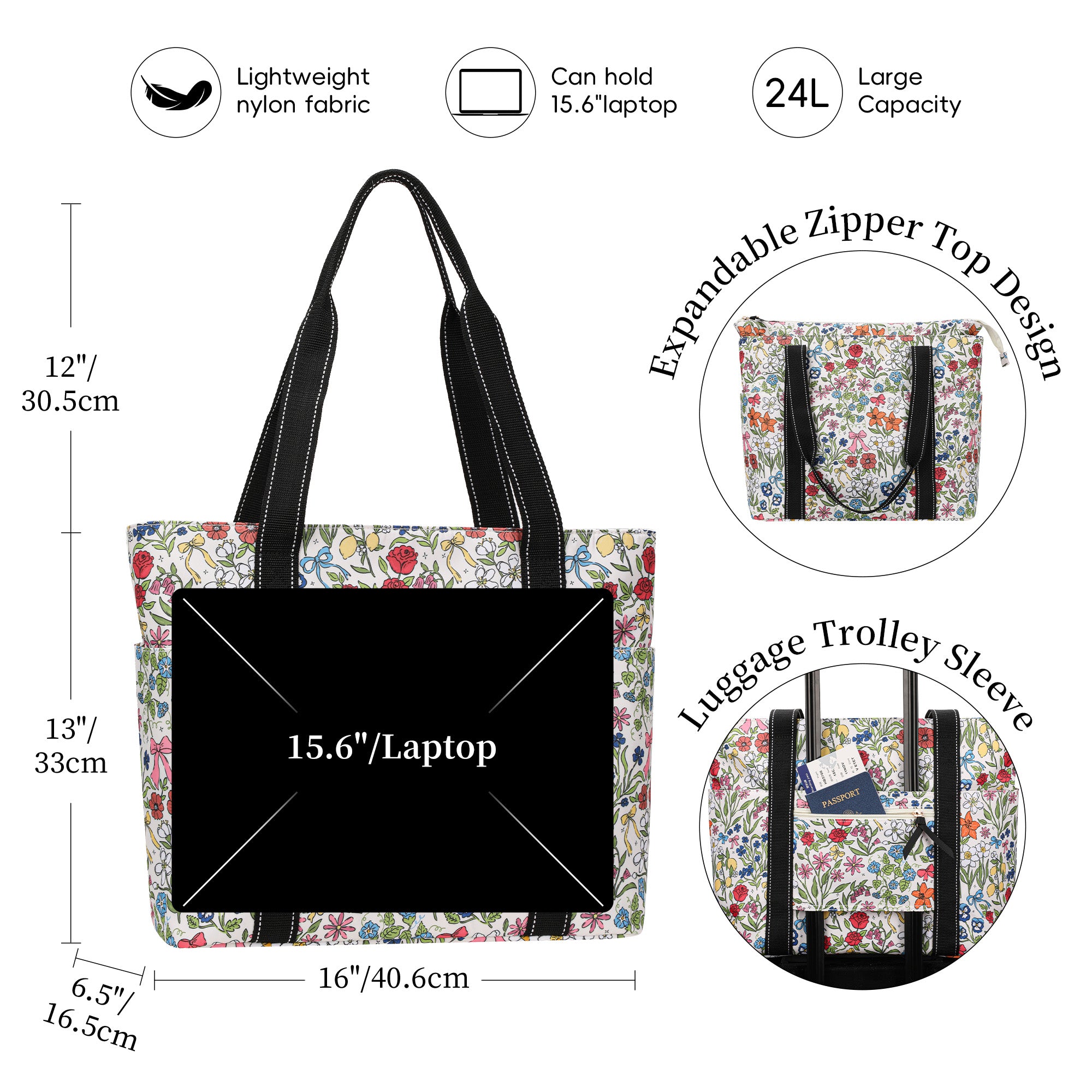 Happie Peppie Tote Bag for Women,Tote Bag with Laptop Compartment and Cup Holder,Shoulder Bag Handbag for Work, Travel, Gym, Nurse Teacher School ,with Multiple Pockets Top Zipper Closure