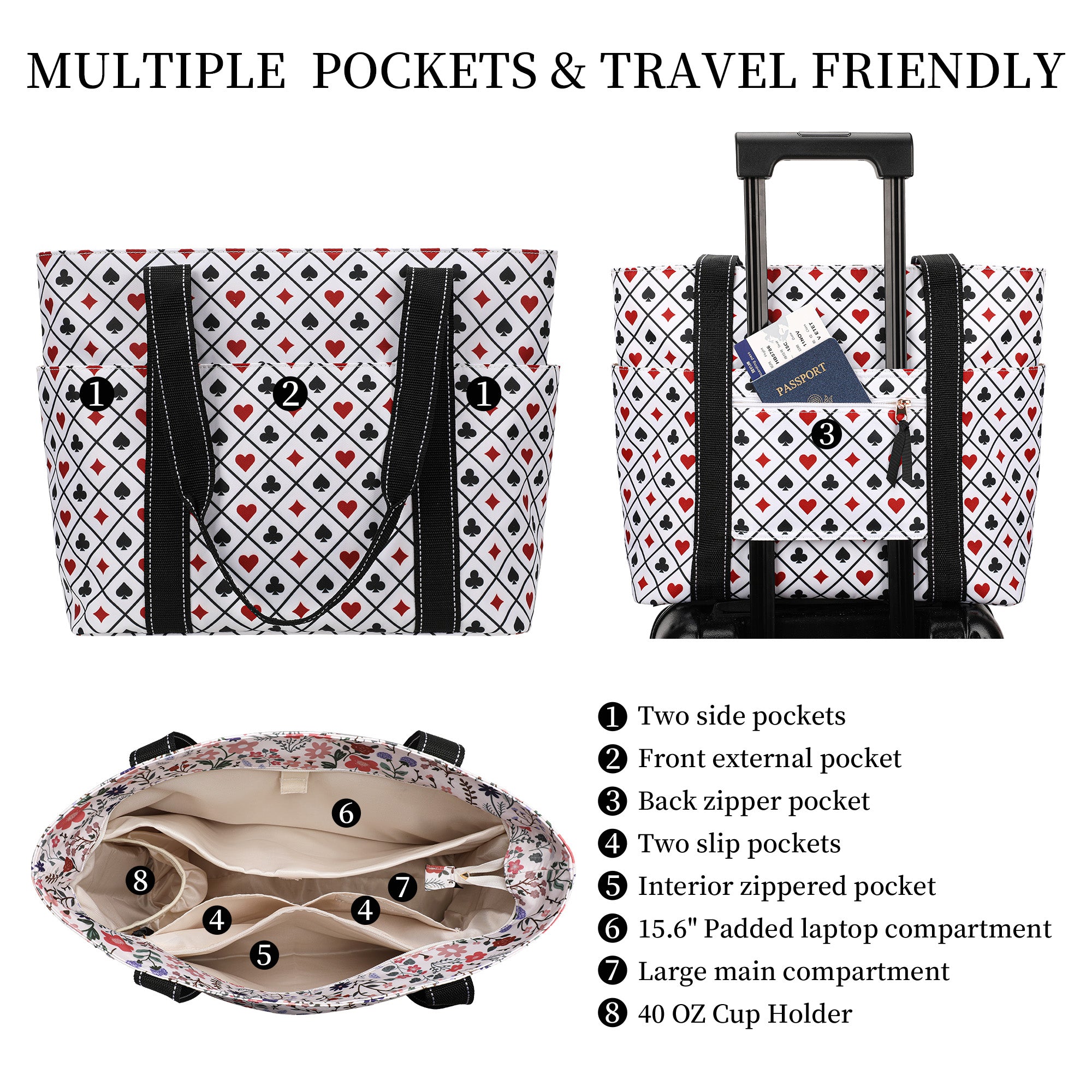 Happie Peppie Tote Bag for Women,Tote Bag with Laptop Compartment and Cup Holder,Shoulder Bag Handbag for Work, Travel, Gym, Nurse Teacher School ,with Multiple Pockets Top Zipper Closure