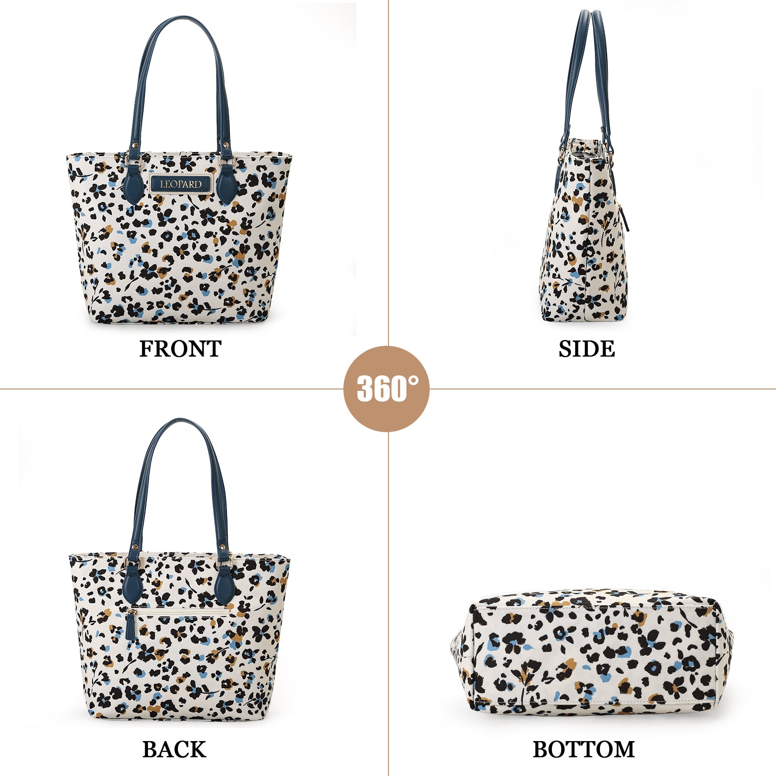 Cutie Kittie Tote bags for women, tote purse, nylon tote bag, with zipper and pockets, waterproof, lightweight，leopard